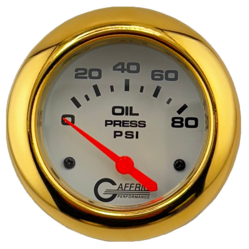 GAFFRIG PART #13001 2 5/8 INCH ELECTRIC OIL PRESSURE 0-80 PSI - INCLUDES SENDER WHITE