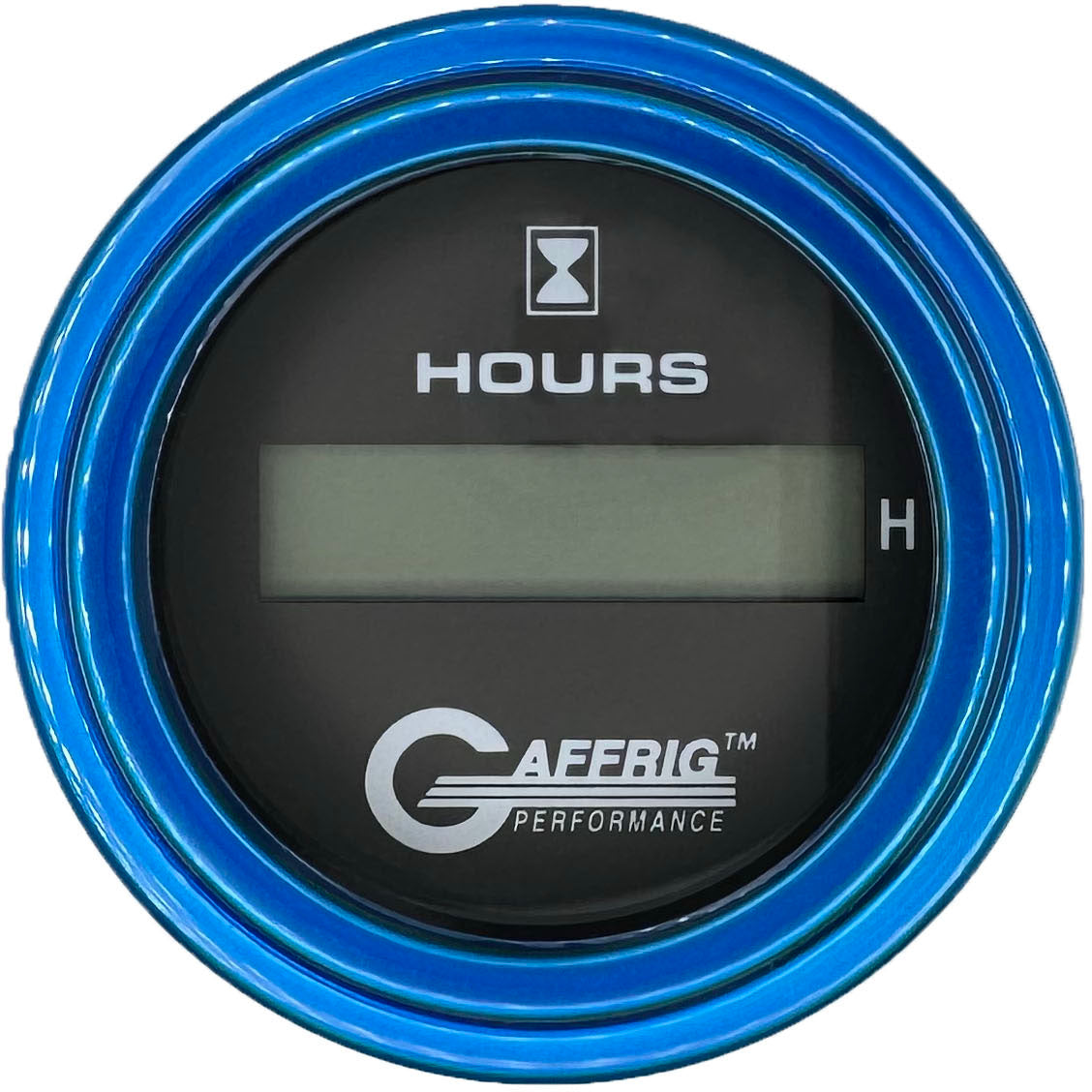 GAFFRIG PART #185010 2 INCH ELECTRIC ENGINE HOUR METER GAUGE BLACK BLUE / STEP RIM