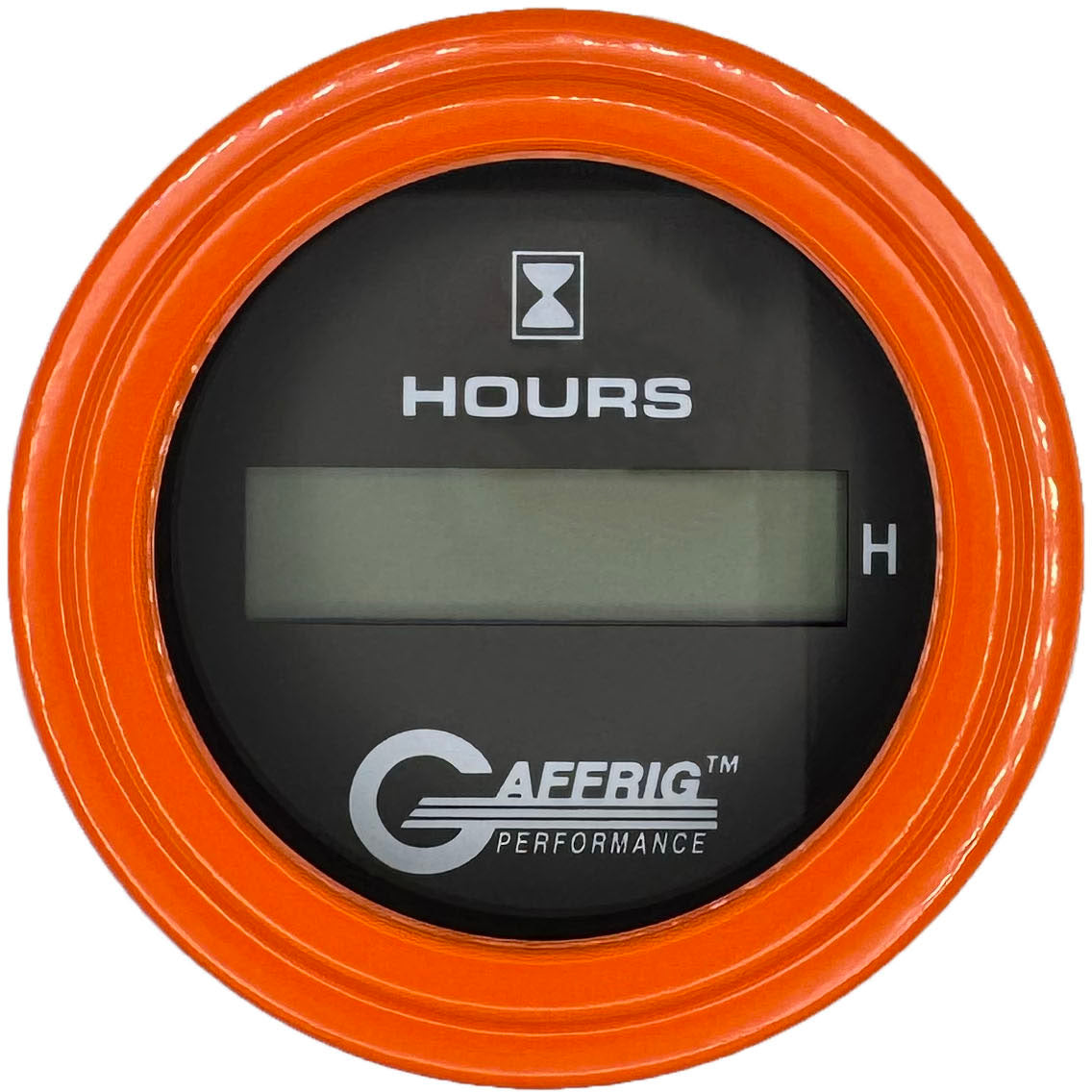 GAFFRIG PART #185010 2 INCH ELECTRIC ENGINE HOUR METER GAUGE BLACK ORANGE / STEP RIM