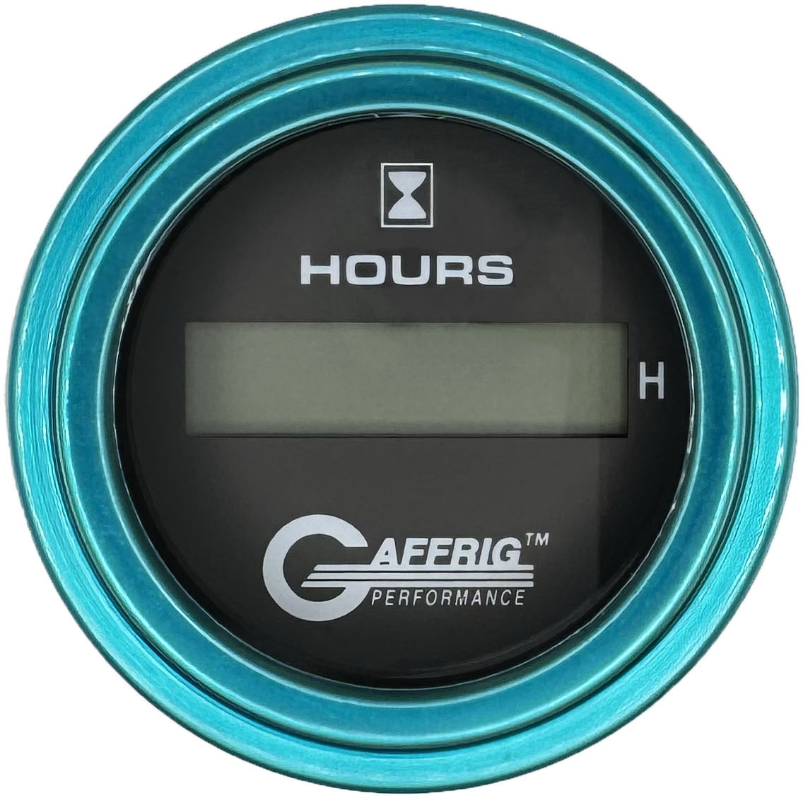 GAFFRIG PART #185010 2 INCH ELECTRIC ENGINE HOUR METER GAUGE BLACK TEAL / STEP RIM