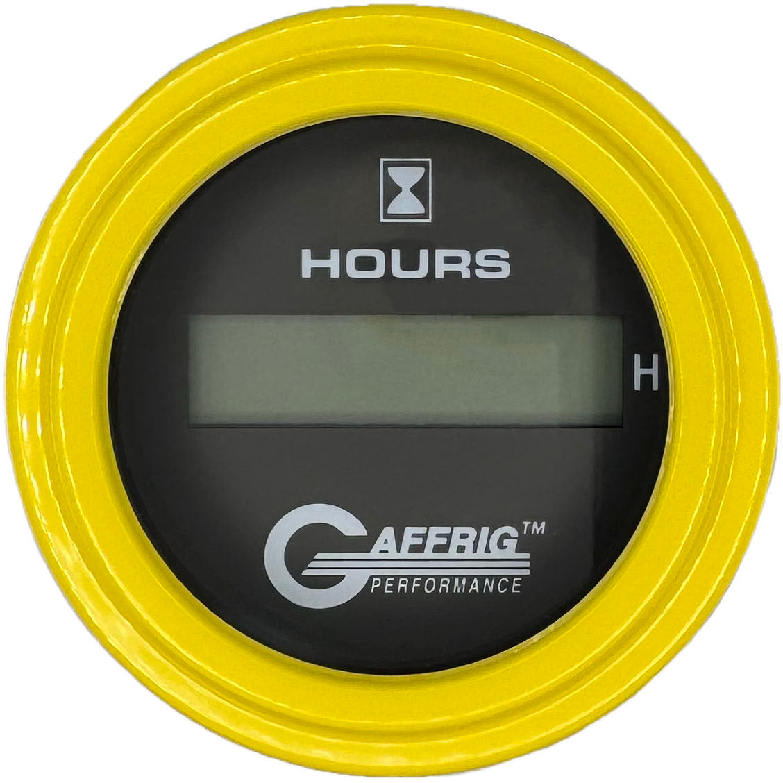 GAFFRIG PART #185010 2 INCH ELECTRIC ENGINE HOUR METER GAUGE BLACK YELLOW / STEP RIM