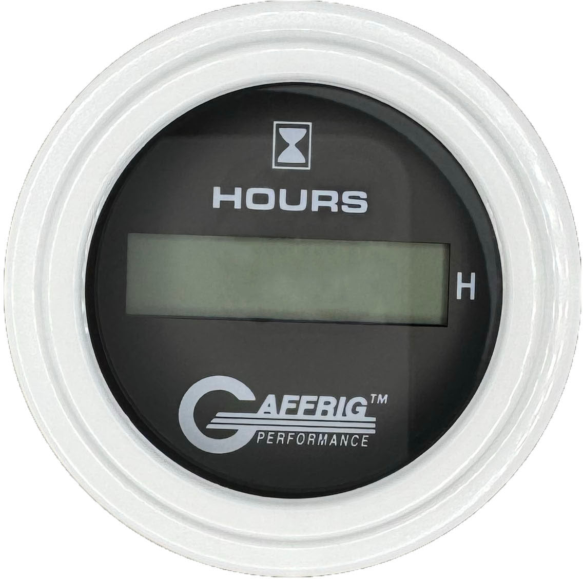 GAFFRIG PART #185010 2 INCH ELECTRIC ENGINE HOUR METER GAUGE BLACK WHITE / STEP RIM