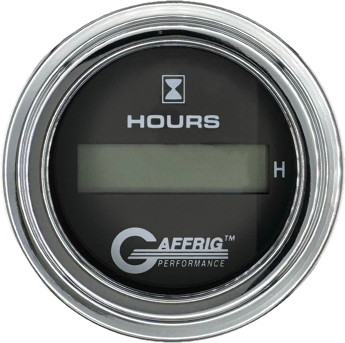 GAFFRIG PART #185010 2 INCH ELECTRIC ENGINE HOUR METER GAUGE BLACK CHROME / STEP RIM