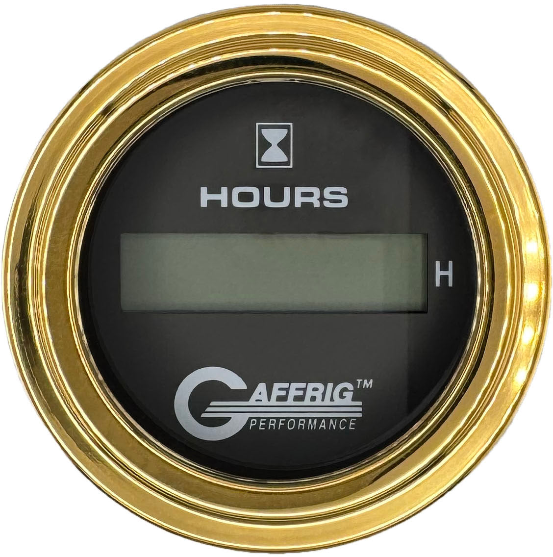 GAFFRIG PART #185010 2 INCH ELECTRIC ENGINE HOUR METER GAUGE BLACK GOLD / STEP RIM