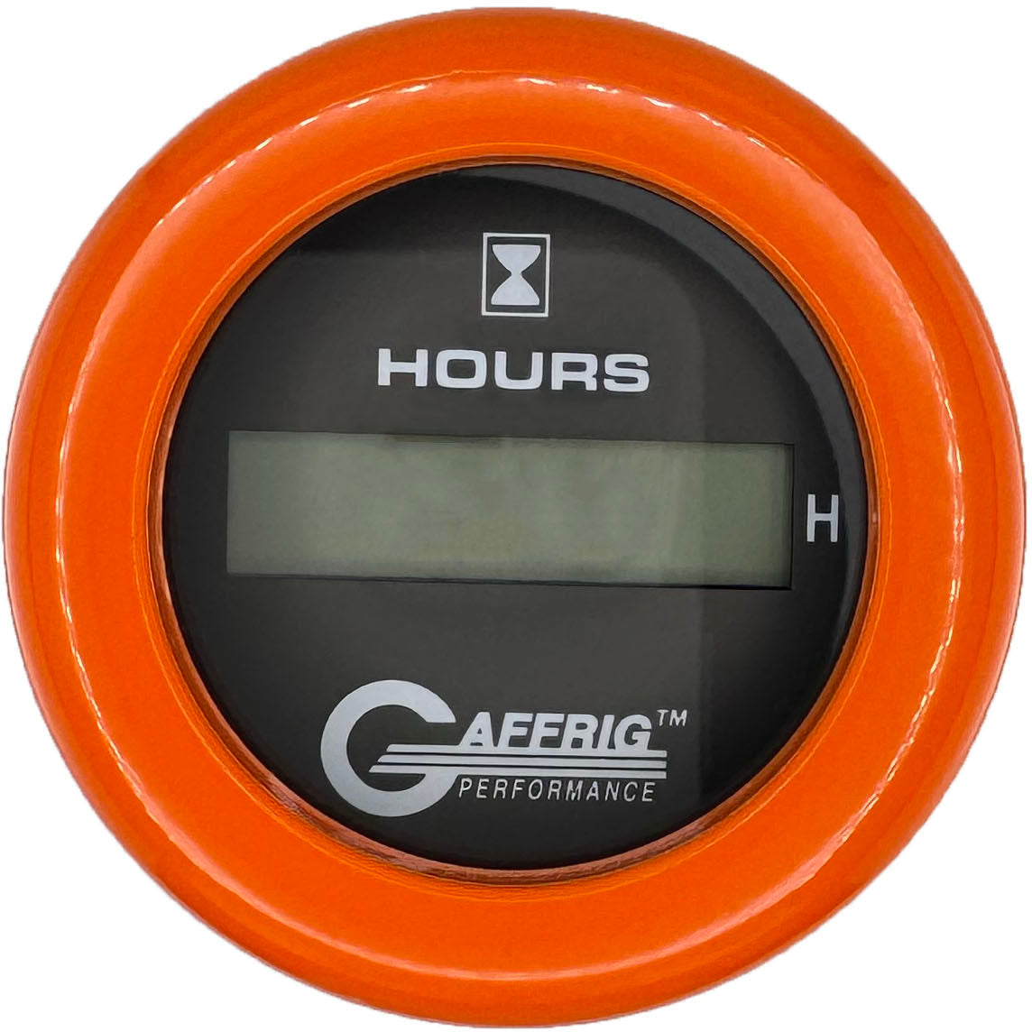 GAFFRIG PART #185010 2 INCH ELECTRIC ENGINE HOUR METER GAUGE BLACK ORANGE / FAT RIM