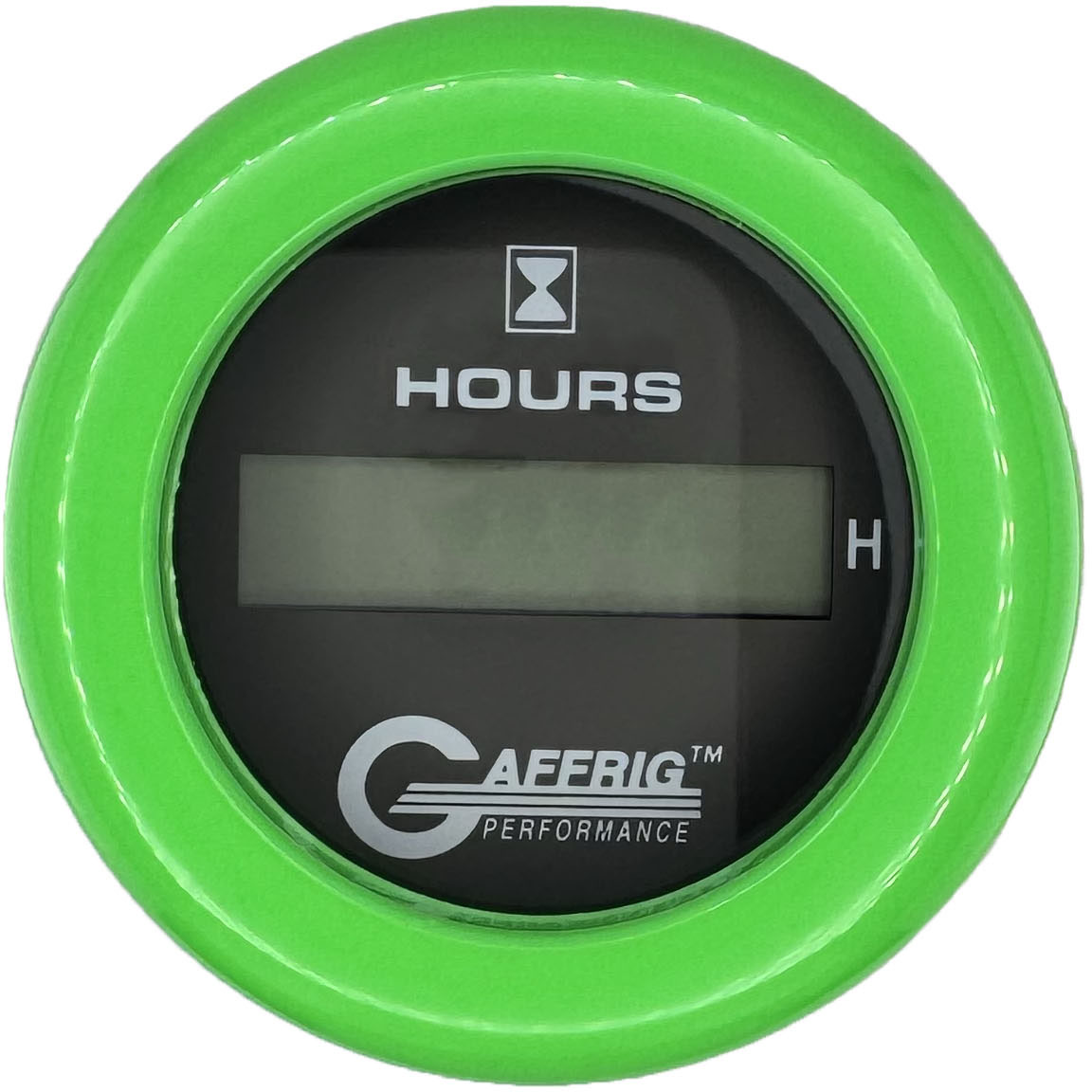 GAFFRIG PART #185010 2 INCH ELECTRIC ENGINE HOUR METER GAUGE BLACK LIME GREEN / FAT RIM