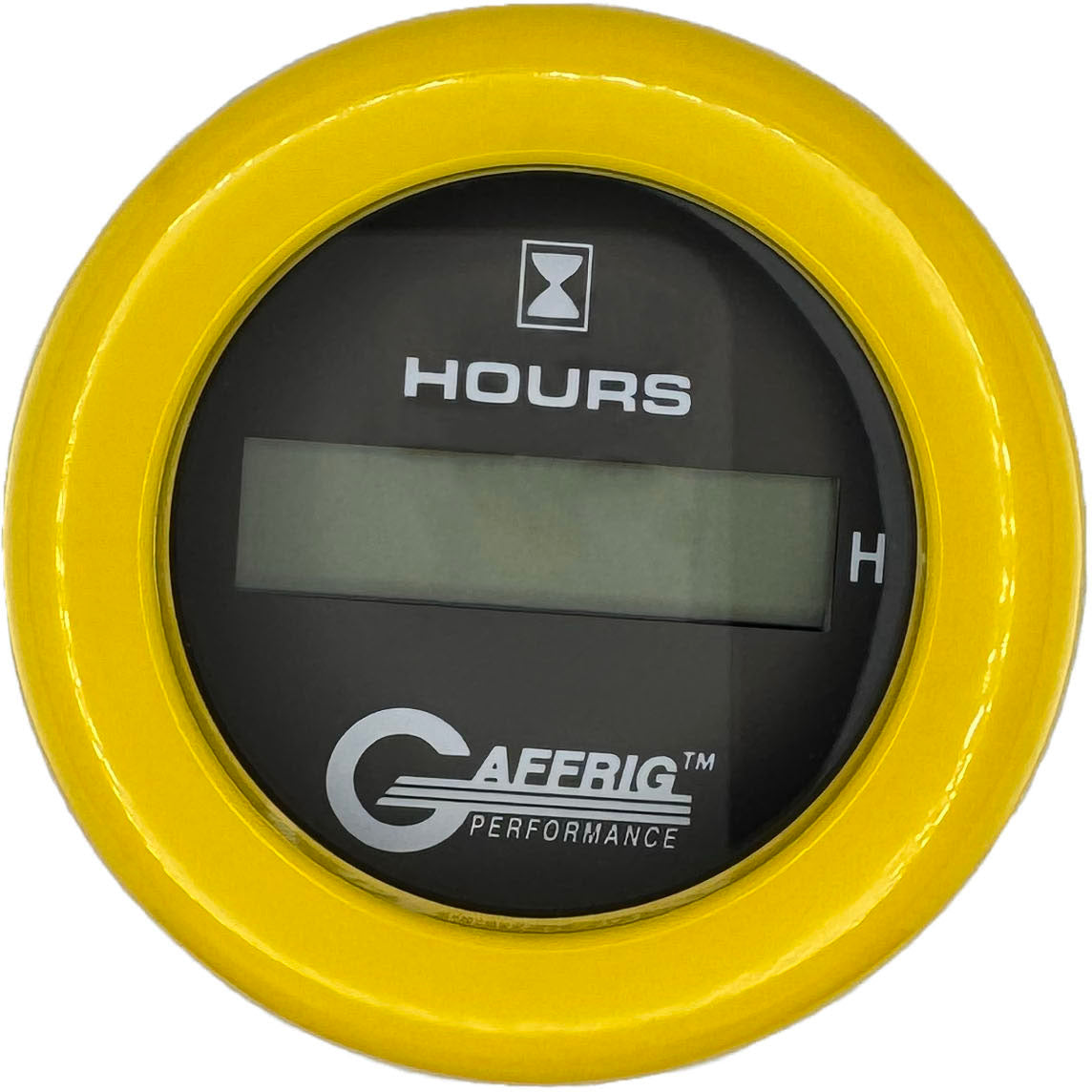 GAFFRIG PART #185010 2 INCH ELECTRIC ENGINE HOUR METER GAUGE BLACK YELLOW / FAT RIM