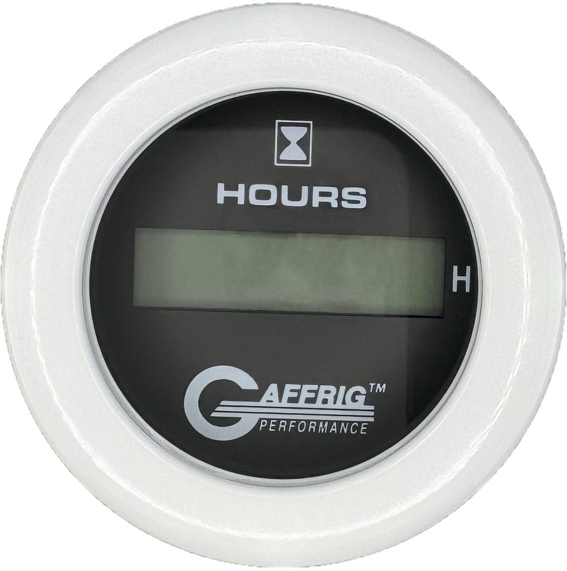 GAFFRIG PART #185010 2 INCH ELECTRIC ENGINE HOUR METER GAUGE BLACK WHITE / FAT RIM