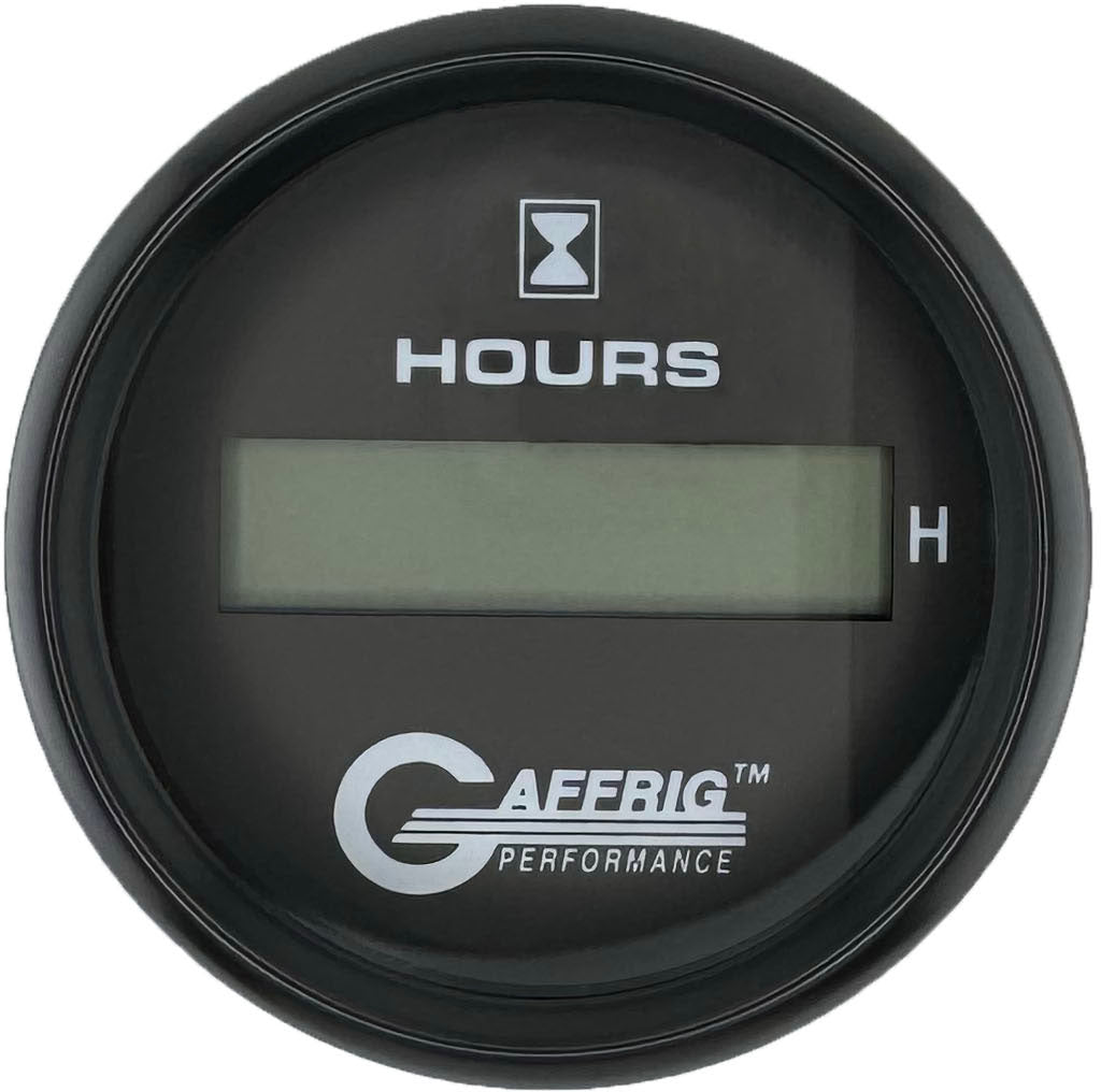 GAFFRIG PART #185010 2 INCH ELECTRIC ENGINE HOUR METER GAUGE BLACK BLACK / STEP RIM