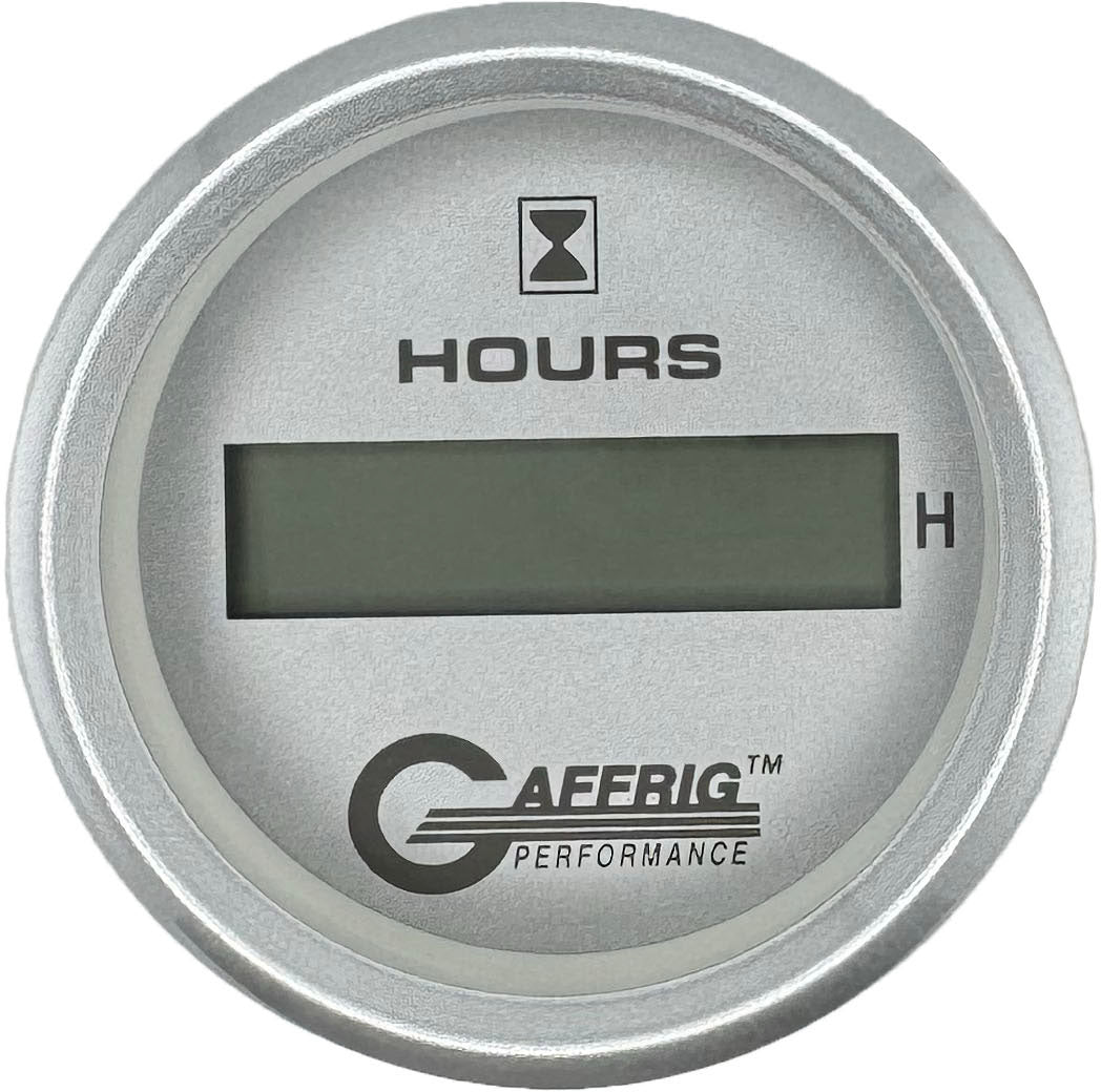 GAFFRIG PART #185810 2 INCH ELECTRIC ENGINE HOUR METER GAUGE PLATINUM PLATINUM / STEP RIM