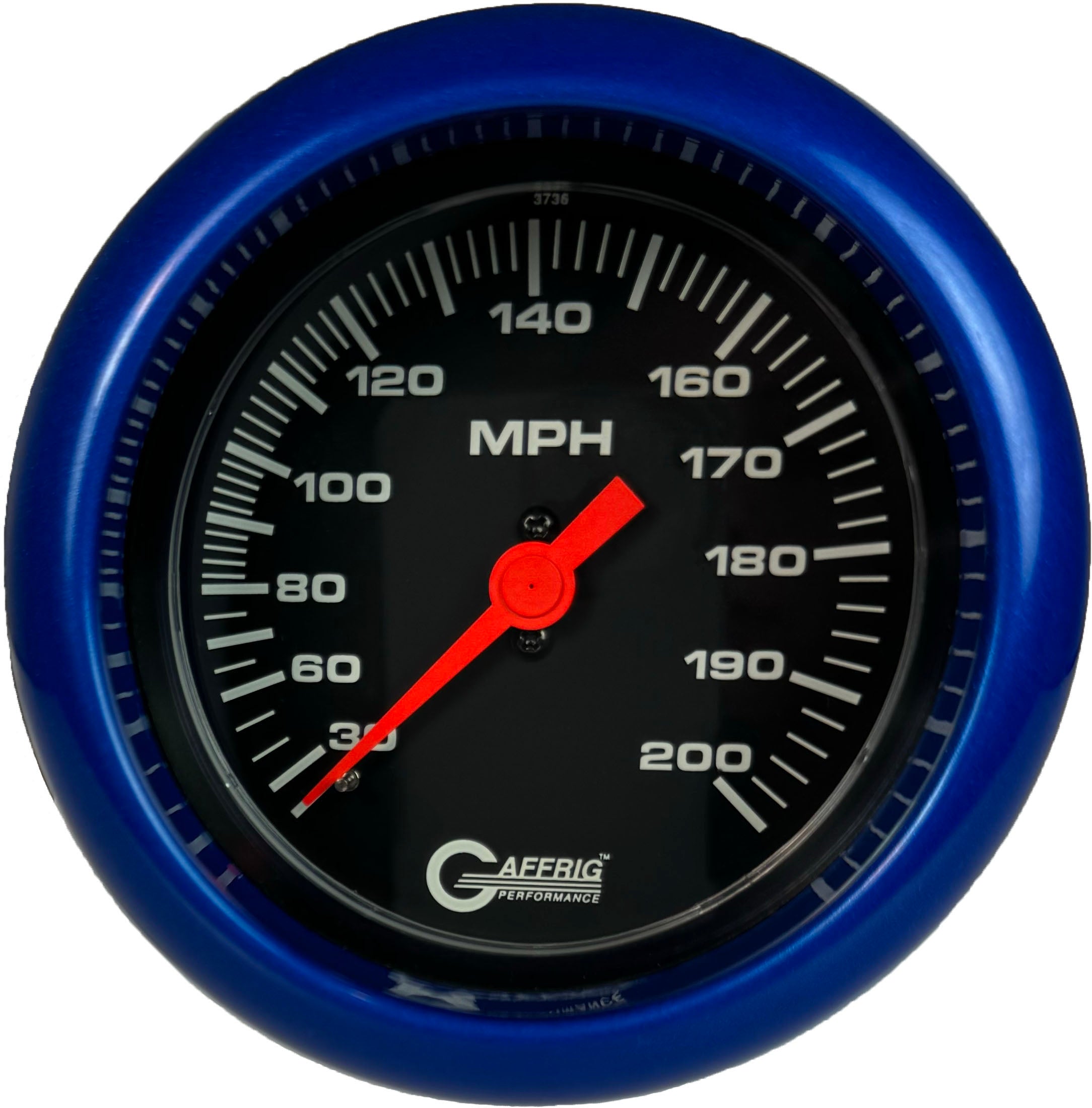 GAFFRIG PART #4014 3 3/8 INCH MECHANICAL DRY SPEEDOMETER GAUGE 200 MPH BLACK - HEAD ONLY BLUE / STEP RIM