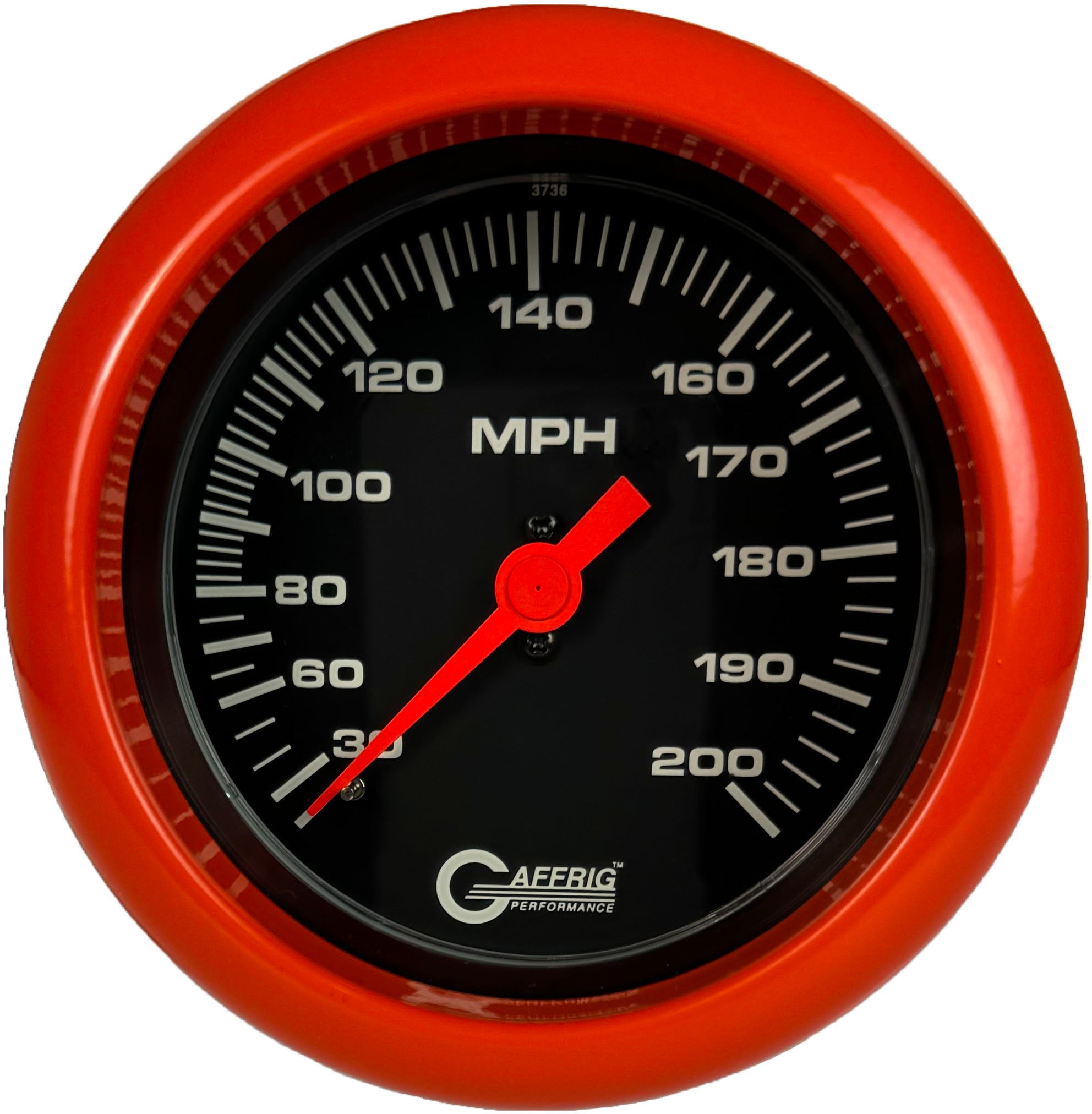 GAFFRIG PART #4014 3 3/8 INCH MECHANICAL DRY SPEEDOMETER GAUGE 200 MPH BLACK - HEAD ONLY ORANGE / STEP RIM