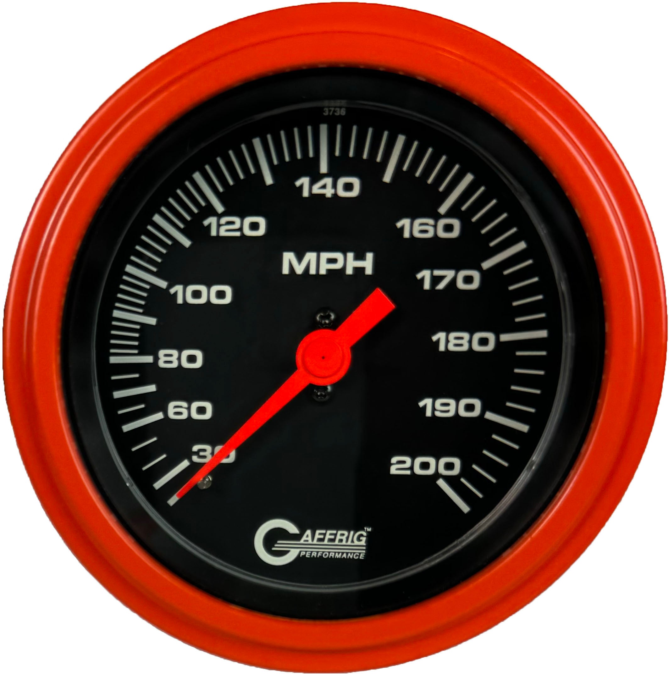 GAFFRIG PART #4014 3 3/8 INCH MECHANICAL DRY SPEEDOMETER GAUGE 200 MPH BLACK - HEAD ONLY ORANGE / STEP RIM