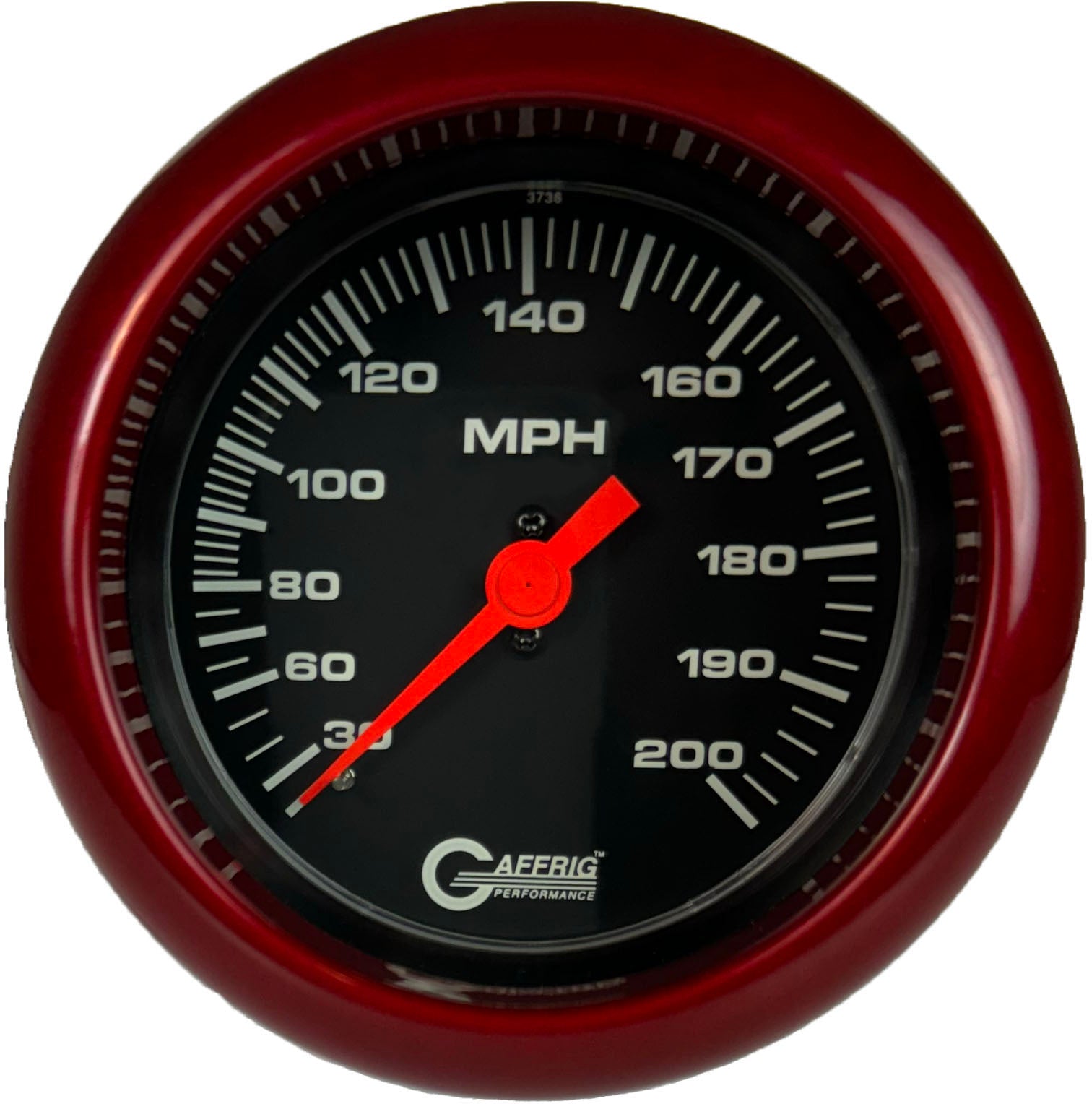 GAFFRIG PART #4014 3 3/8 INCH MECHANICAL DRY SPEEDOMETER GAUGE 200 MPH BLACK - HEAD ONLY RED / STEP RIM