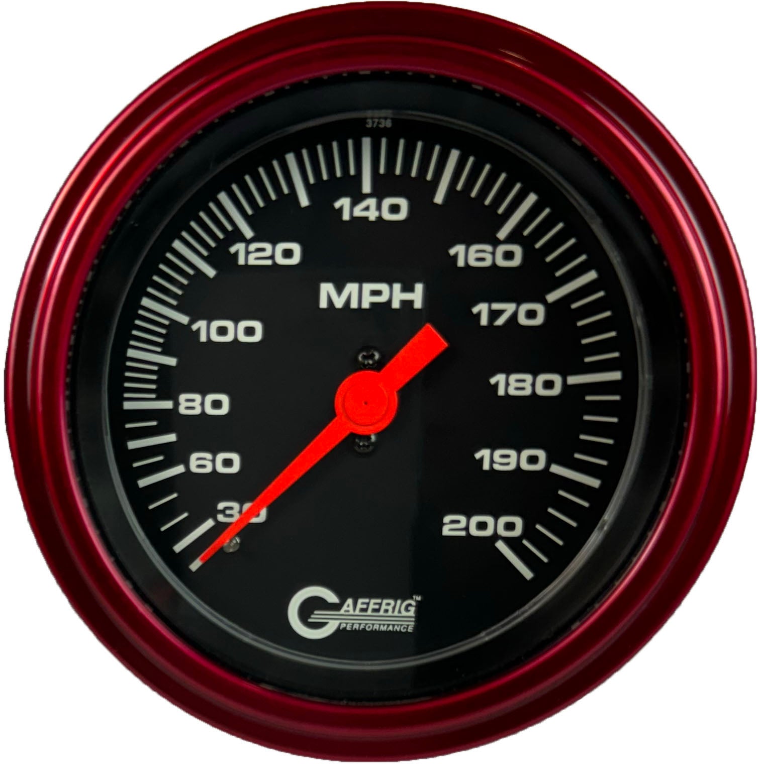 GAFFRIG PART #4014 3 3/8 INCH MECHANICAL DRY SPEEDOMETER GAUGE 200 MPH BLACK - HEAD ONLY RED / STEP RIM