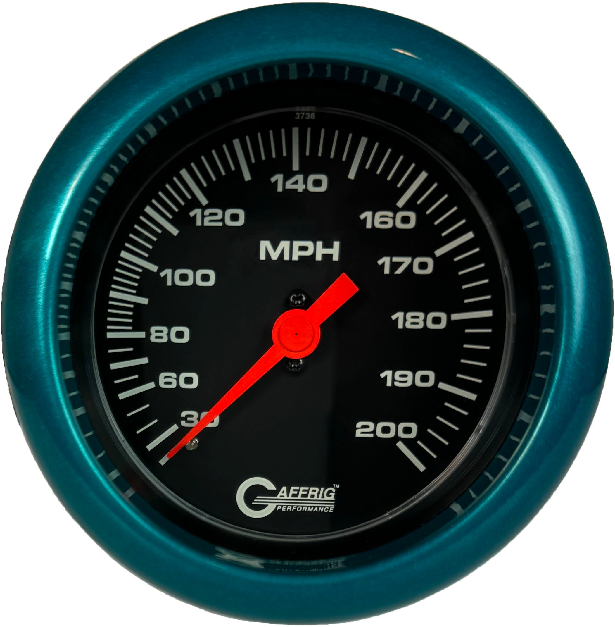 GAFFRIG PART #4014 3 3/8 INCH MECHANICAL DRY SPEEDOMETER GAUGE 200 MPH BLACK - HEAD ONLY TEAL / STEP RIM