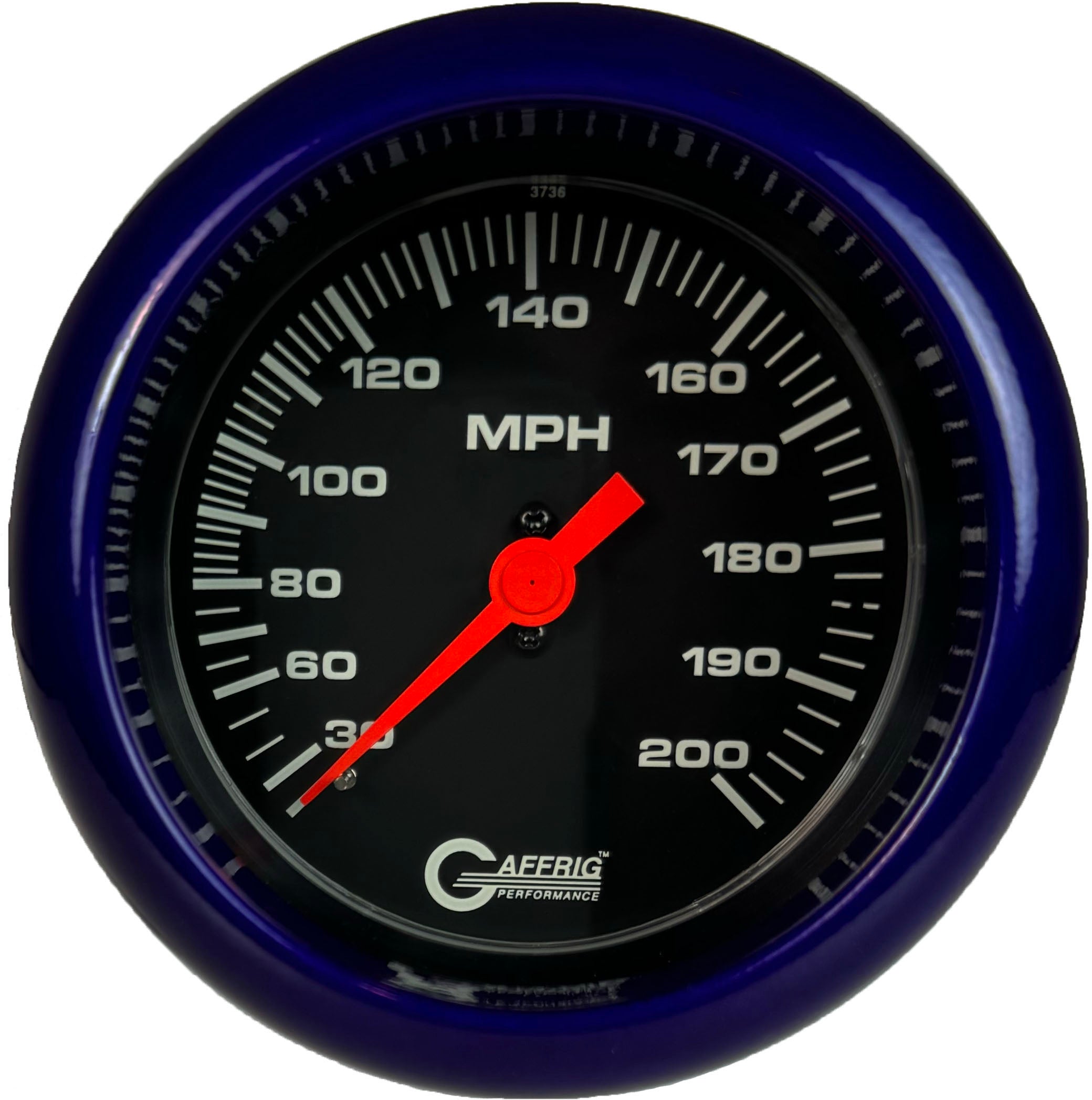 GAFFRIG PART #4014 3 3/8 INCH MECHANICAL DRY SPEEDOMETER GAUGE 200 MPH BLACK - HEAD ONLY PURPLE / STEP RIM