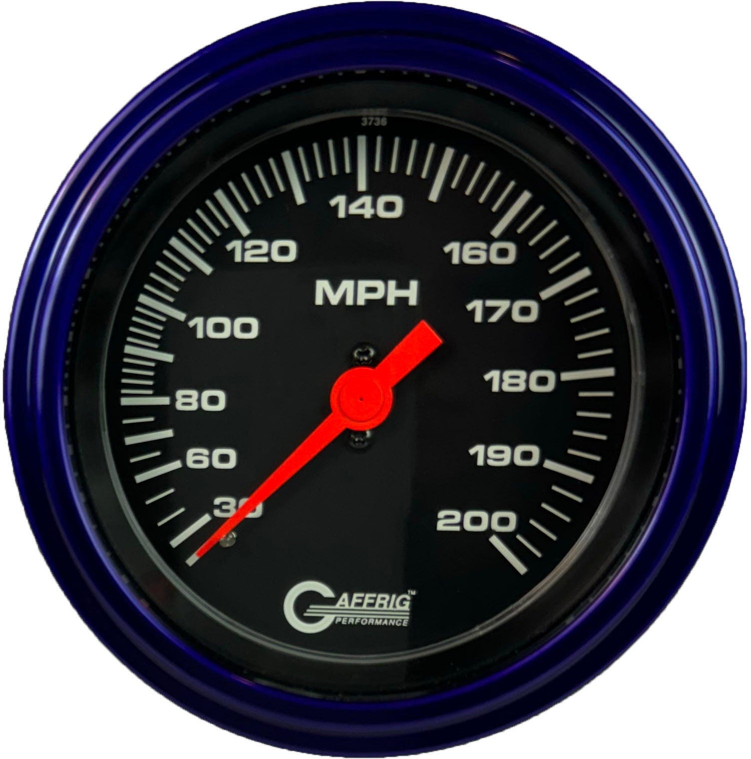 GAFFRIG PART #4014 3 3/8 INCH MECHANICAL DRY SPEEDOMETER GAUGE 200 MPH BLACK - HEAD ONLY PURPLE / STEP RIM