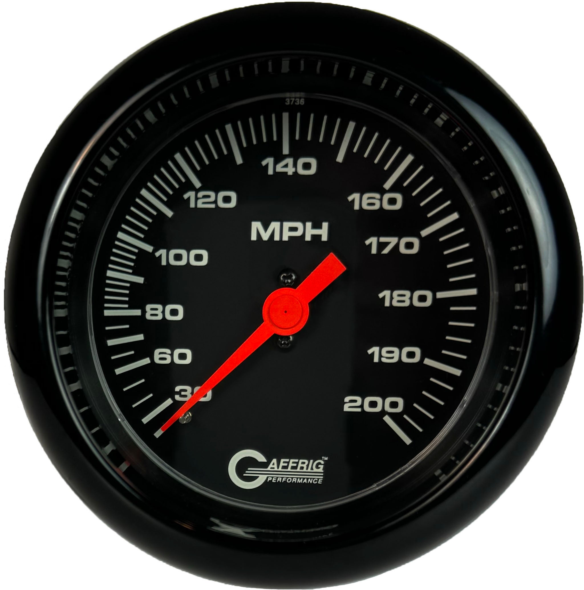 GAFFRIG PART #4014 3 3/8 INCH MECHANICAL DRY SPEEDOMETER GAUGE 200 MPH BLACK - HEAD ONLY BLACK / FAT RIM