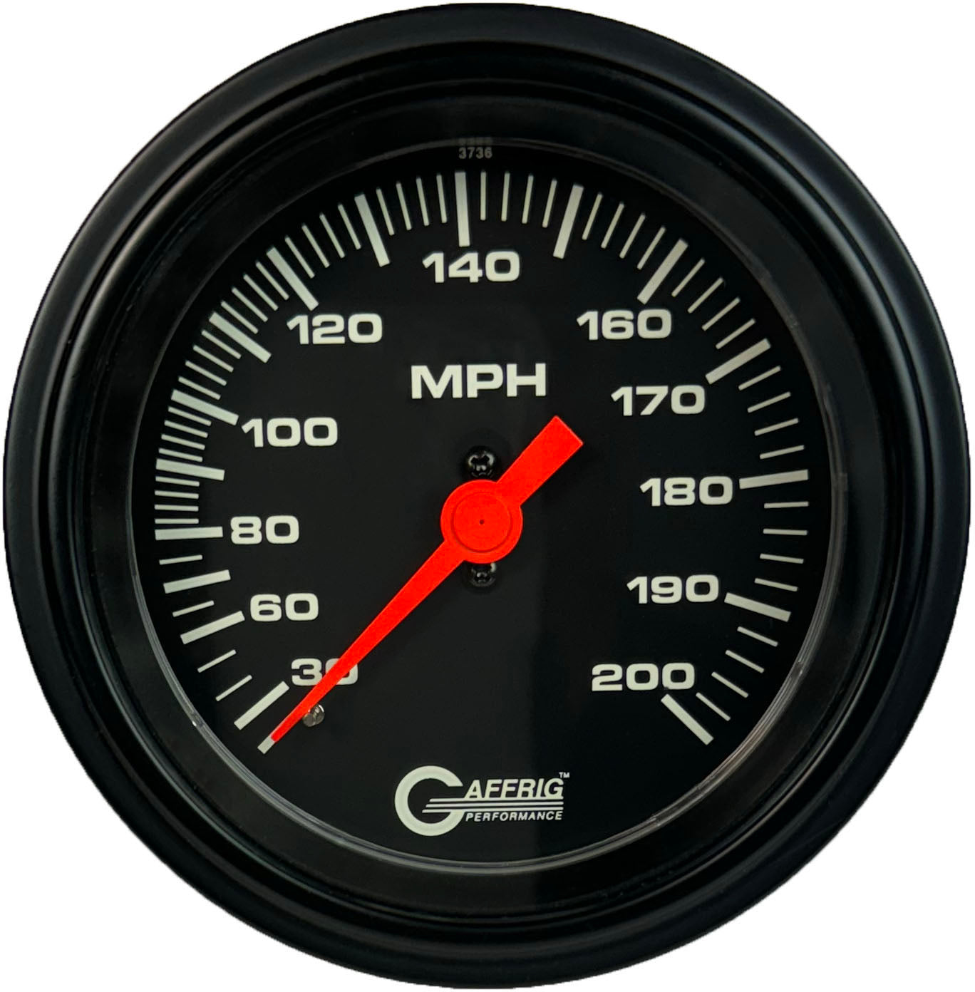 GAFFRIG PART #4014 3 3/8 INCH MECHANICAL DRY SPEEDOMETER GAUGE 200 MPH BLACK - HEAD ONLY BLACK / STEP RIM