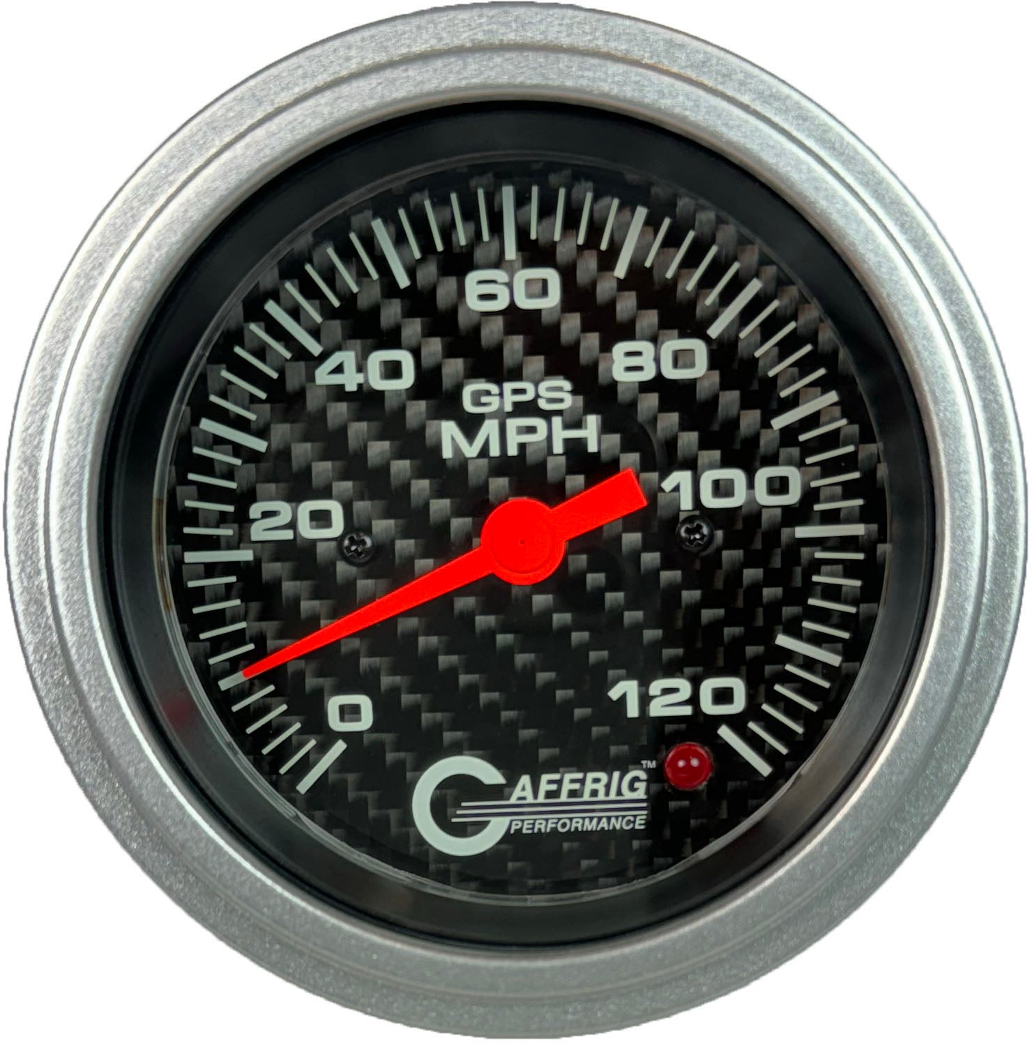 GAFFRIG PART #4056 3 3/8 INCH GPS ANALOG 120 MPH SPEEDOMETER GAUGE KIT CARBON FIBER PLATINUM / STEP RIM