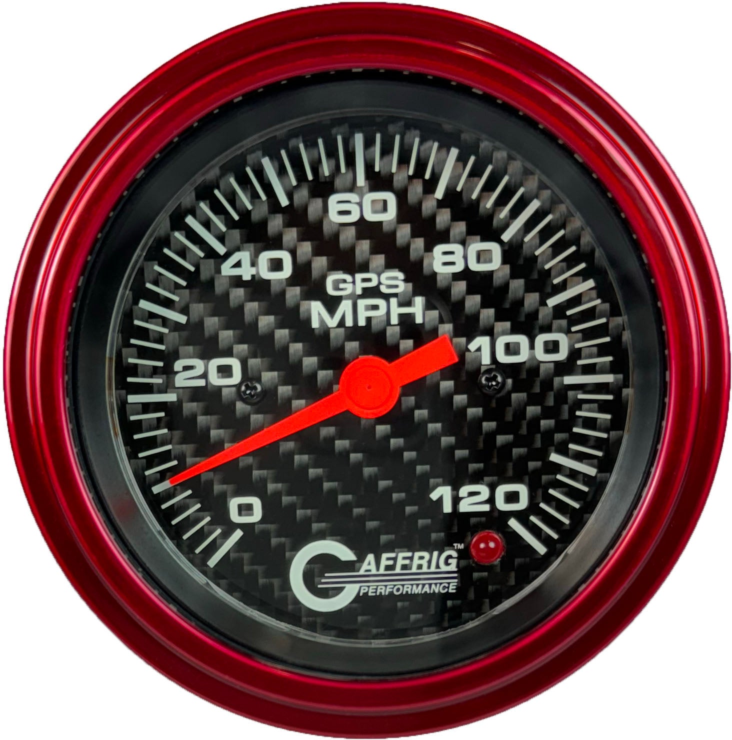 GAFFRIG PART #4056 3 3/8 INCH GPS ANALOG 120 MPH SPEEDOMETER GAUGE KIT CARBON FIBER RED / STEP RIM