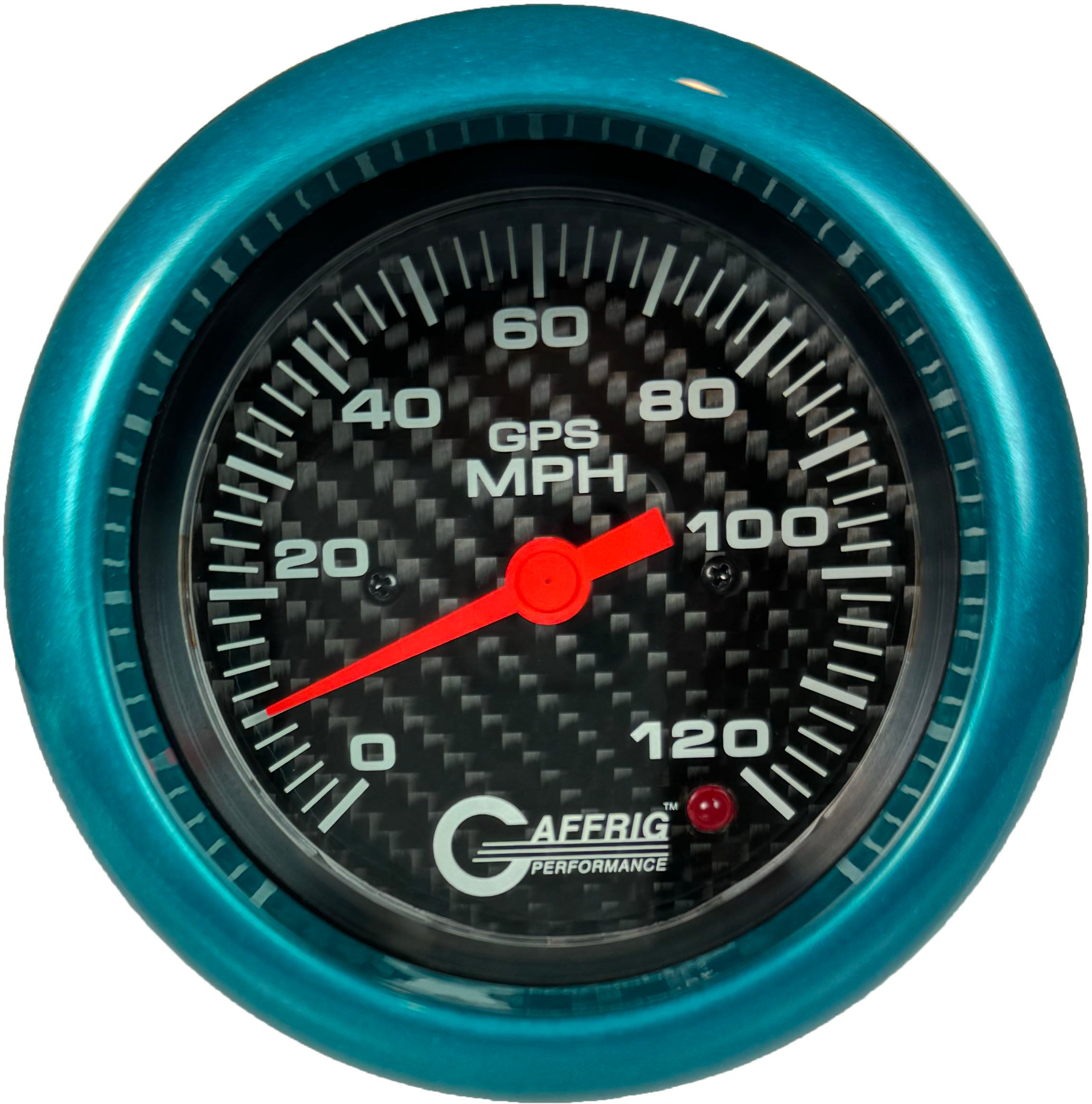 GAFFRIG PART #4056 3 3/8 INCH GPS ANALOG 120 MPH SPEEDOMETER GAUGE KIT CARBON FIBER TEAL / STEP RIM