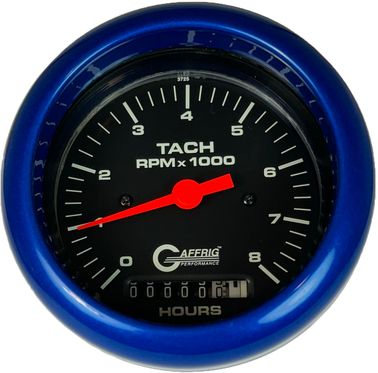 GAFFRIG PART #4260 3 3/8 INCH ELECTRIC TACH/HOUR METER GUAGE 0-8000 RPM BLACK BLUE / STEP RIM