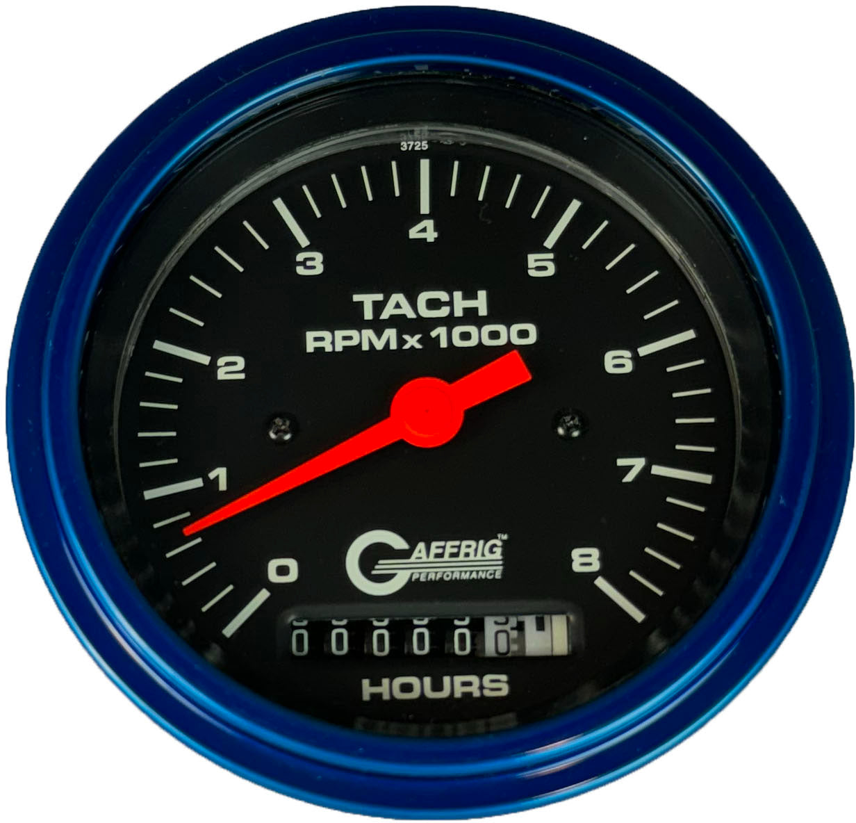 GAFFRIG PART #4260 3 3/8 INCH ELECTRIC TACH/HOUR METER GUAGE 0-8000 RPM BLACK BLUE / STEP RIM