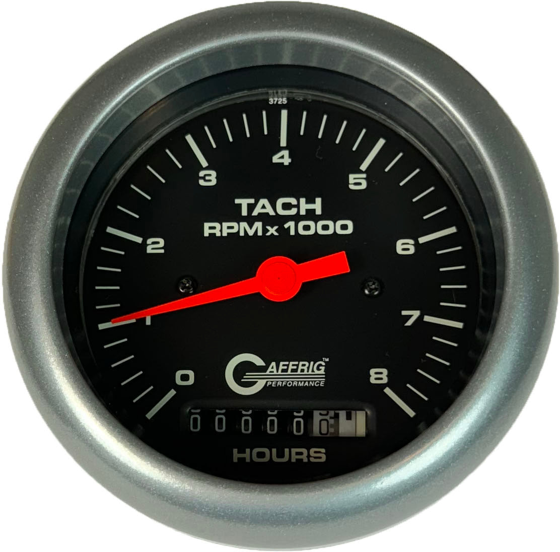 GAFFRIG PART #4260 3 3/8 INCH ELECTRIC TACH/HOUR METER GUAGE 0-8000 RPM BLACK PLATINUM / STEP RIM