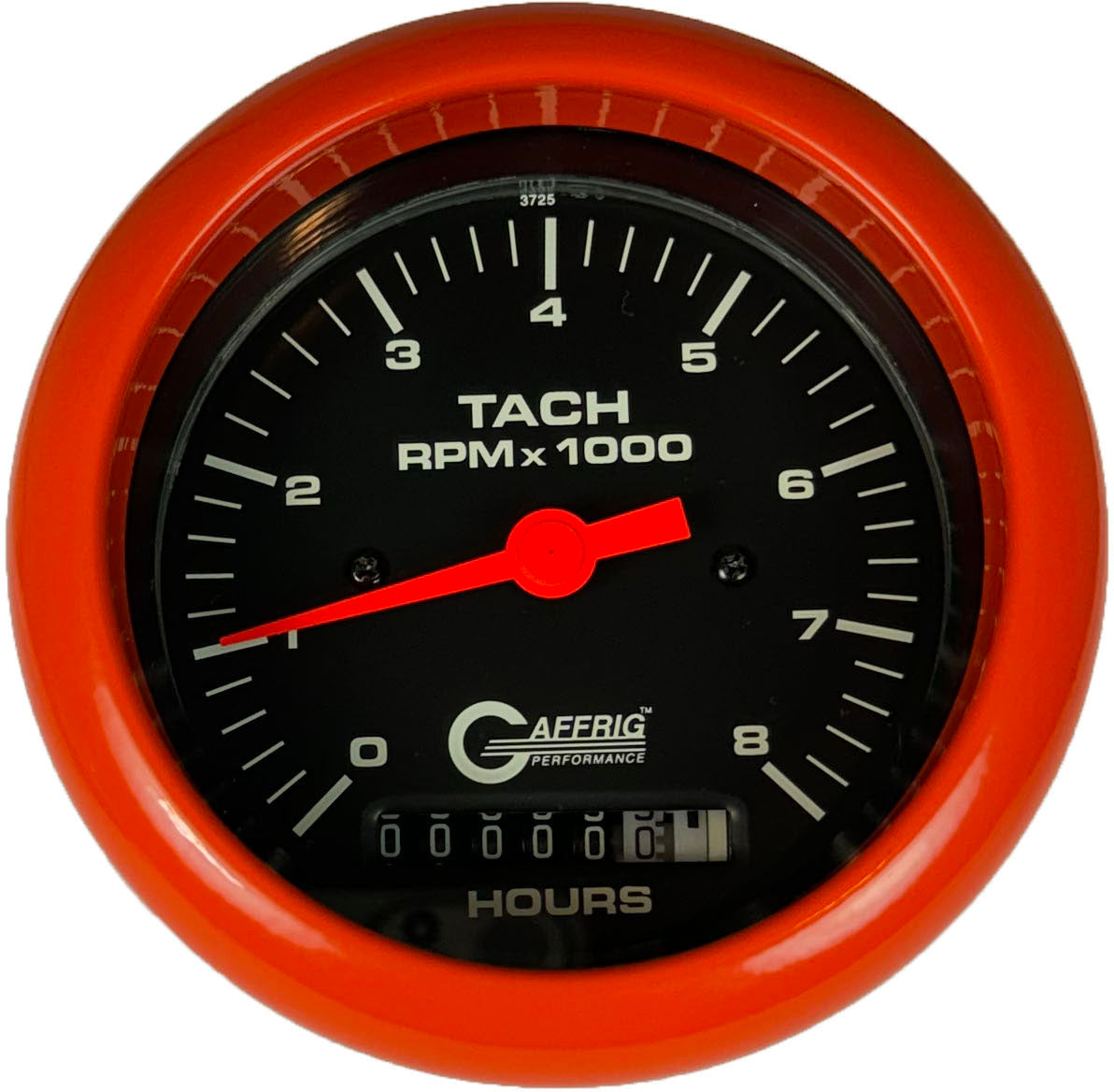 GAFFRIG PART #4260 3 3/8 INCH ELECTRIC TACH/HOUR METER GUAGE 0-8000 RPM BLACK ORANGE / STEP RIM