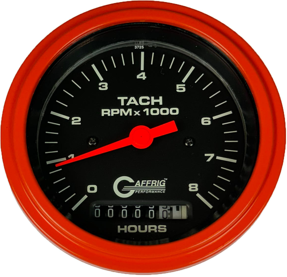 GAFFRIG PART #4260 3 3/8 INCH ELECTRIC TACH/HOUR METER GUAGE 0-8000 RPM BLACK ORANGE / STEP RIM