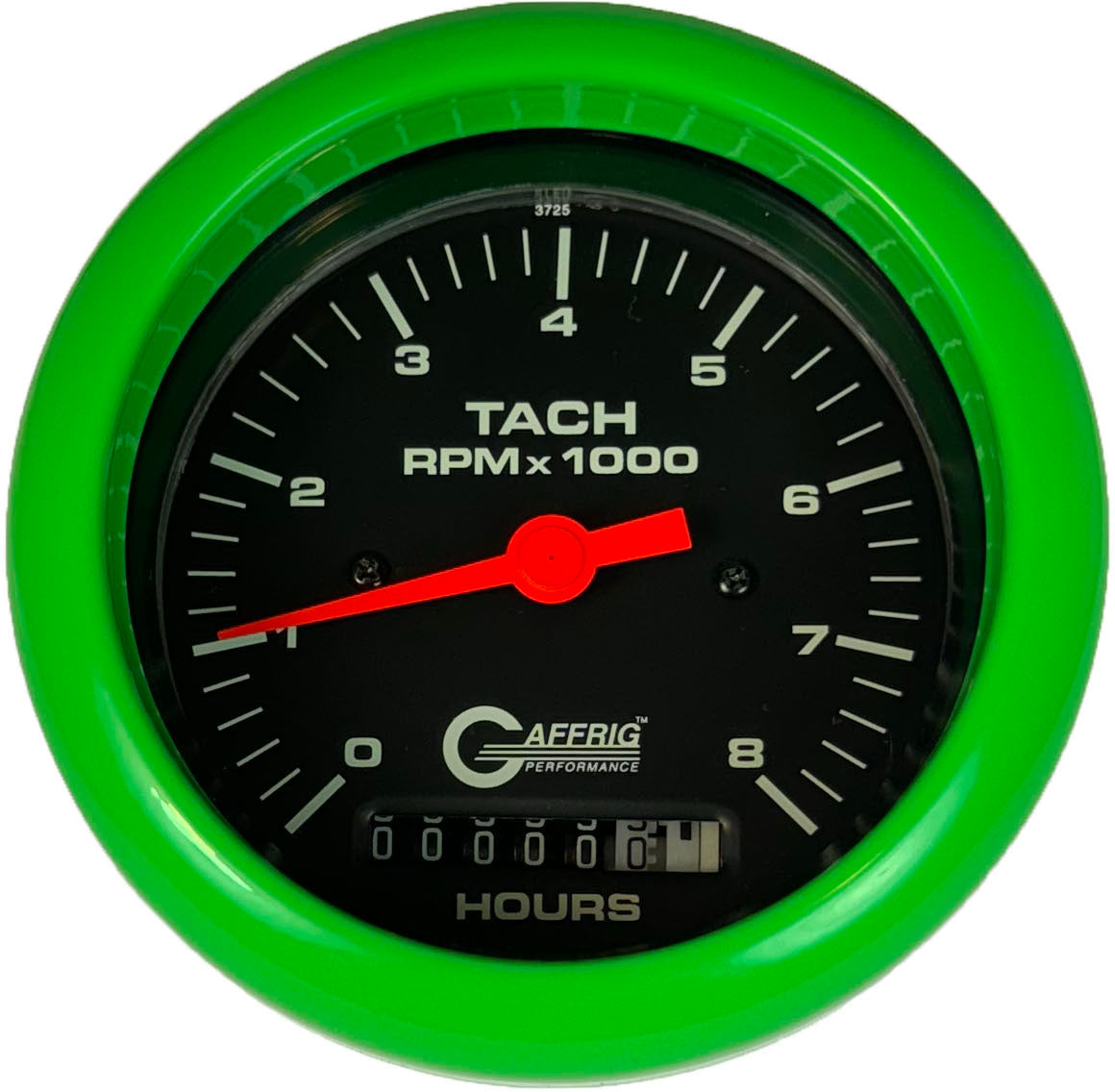 GAFFRIG PART #4260 3 3/8 INCH ELECTRIC TACH/HOUR METER GUAGE 0-8000 RPM BLACK LIME GREEN / STEP RIM