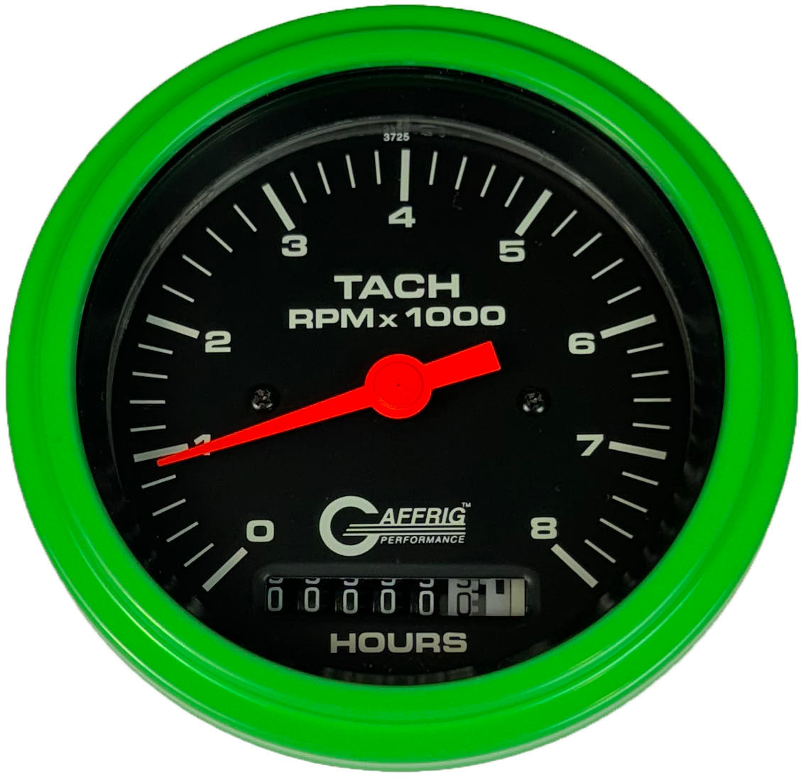 GAFFRIG PART #4260 3 3/8 INCH ELECTRIC TACH/HOUR METER GUAGE 0-8000 RPM BLACK LIME GREEN / STEP RIM