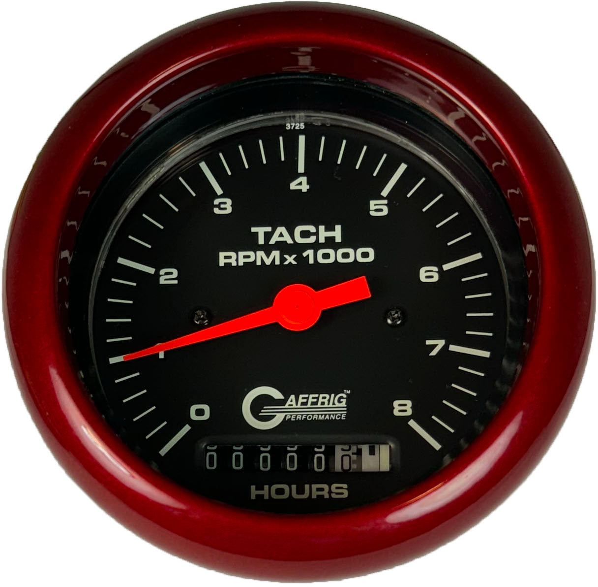 GAFFRIG PART #4260 3 3/8 INCH ELECTRIC TACH/HOUR METER GUAGE 0-8000 RPM BLACK RED / STEP RIM