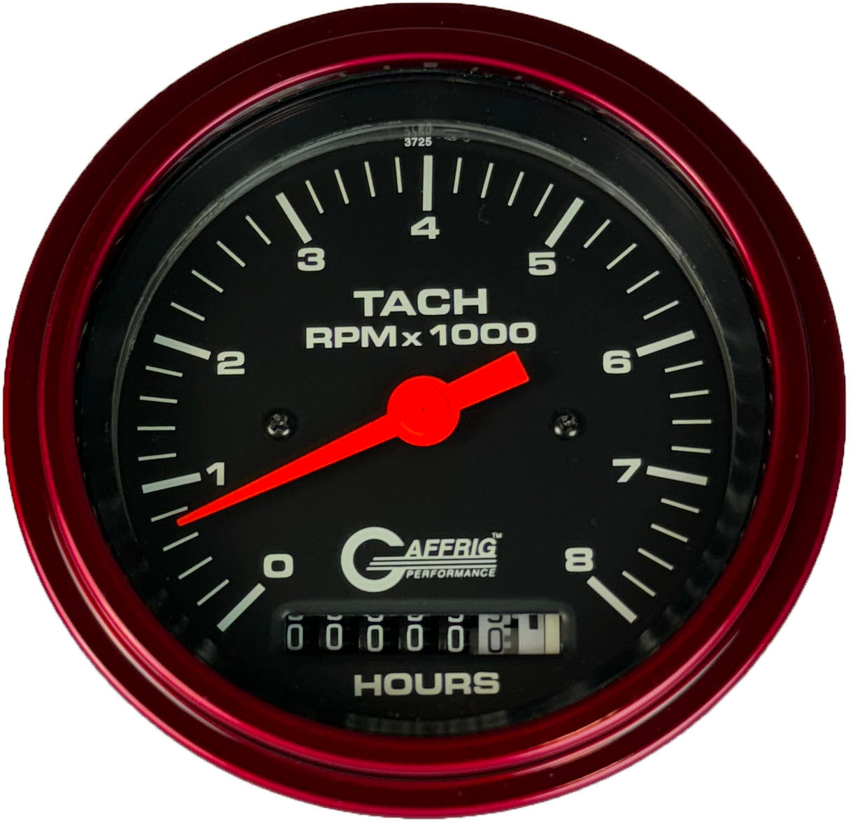 GAFFRIG PART #4260 3 3/8 INCH ELECTRIC TACH/HOUR METER GUAGE 0-8000 RPM BLACK RED / STEP RIM