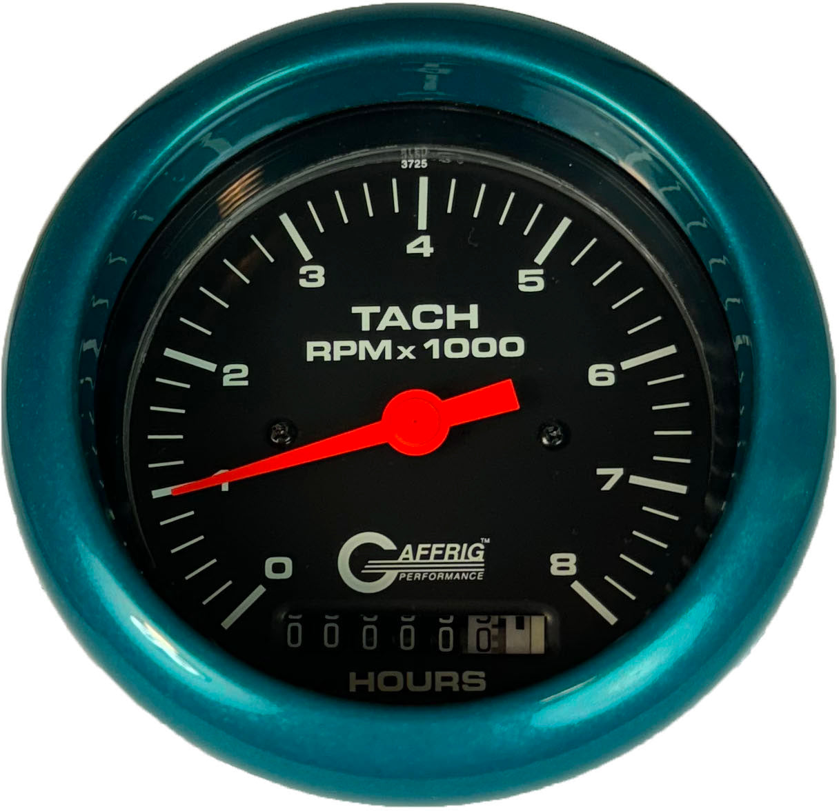 GAFFRIG PART #4260 3 3/8 INCH ELECTRIC TACH/HOUR METER GUAGE 0-8000 RPM BLACK TEAL / STEP RIM