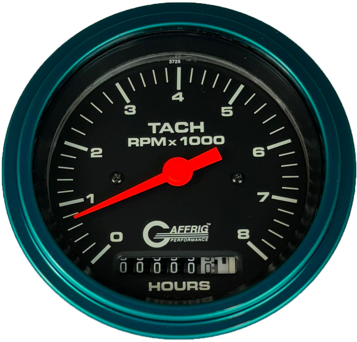 GAFFRIG PART #4260 3 3/8 INCH ELECTRIC TACH/HOUR METER GUAGE 0-8000 RPM BLACK TEAL / STEP RIM