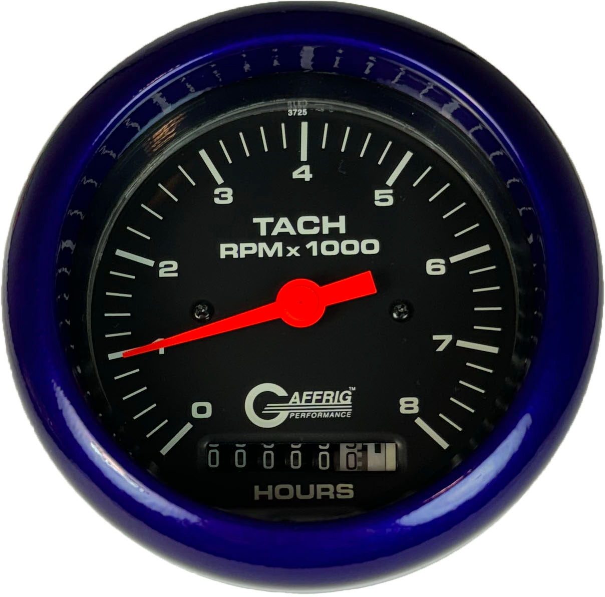 GAFFRIG PART #4260 3 3/8 INCH ELECTRIC TACH/HOUR METER GUAGE 0-8000 RPM BLACK PURPLE / STEP RIM