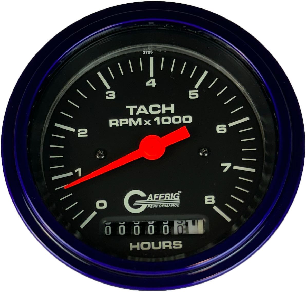 GAFFRIG PART #4260 3 3/8 INCH ELECTRIC TACH/HOUR METER GUAGE 0-8000 RPM BLACK PURPLE / STEP RIM