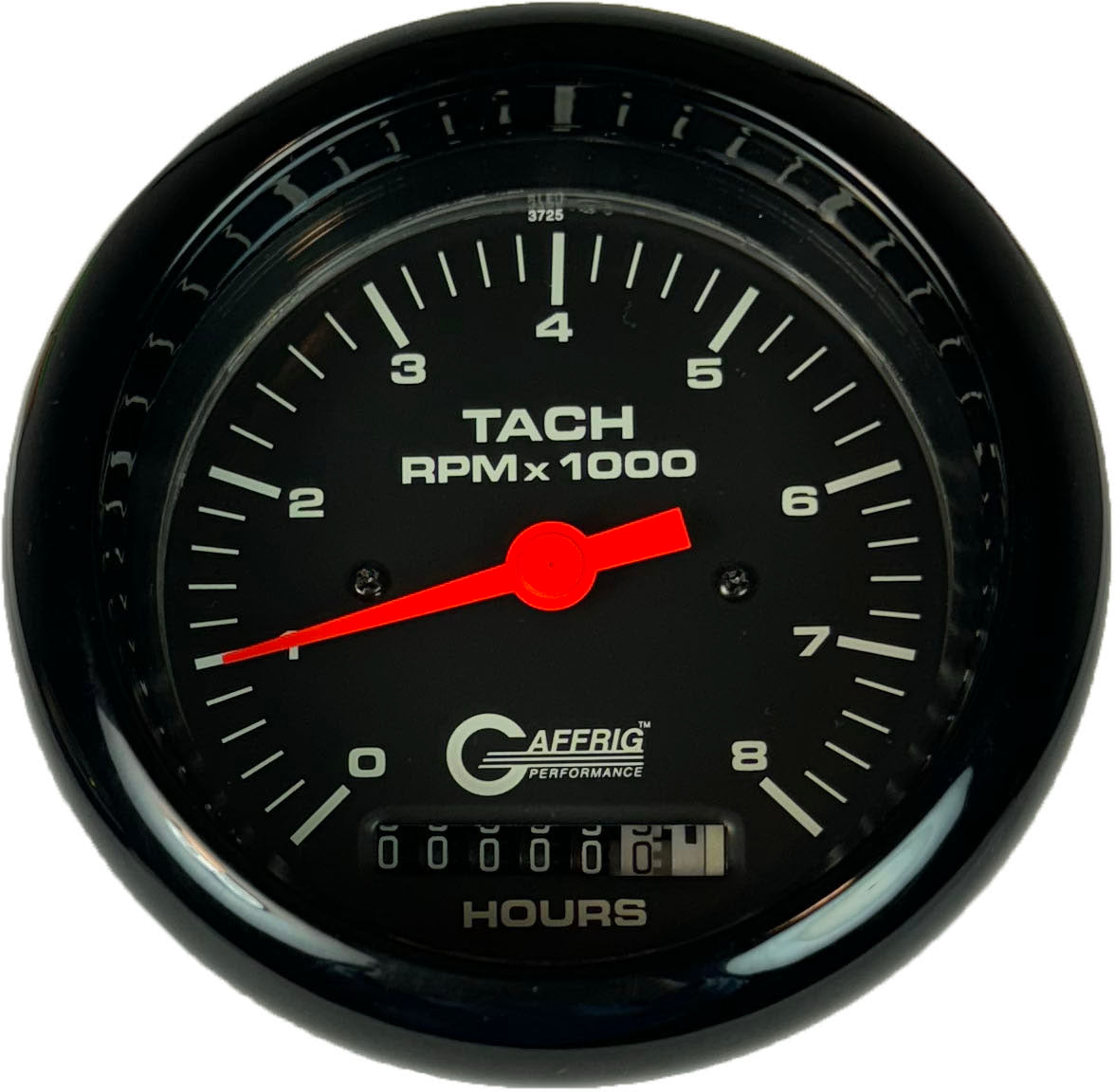 GAFFRIG PART #4260 3 3/8 INCH ELECTRIC TACH/HOUR METER GUAGE 0-8000 RPM BLACK BLACK / FAT RIM