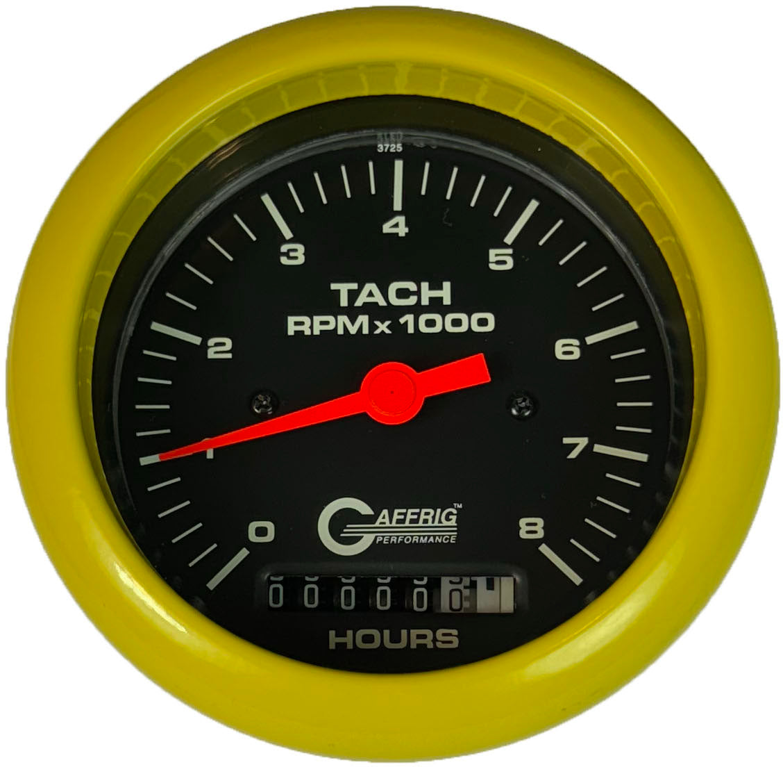 GAFFRIG PART #4260 3 3/8 INCH ELECTRIC TACH/HOUR METER GUAGE 0-8000 RPM BLACK YELLOW / STEP RIM