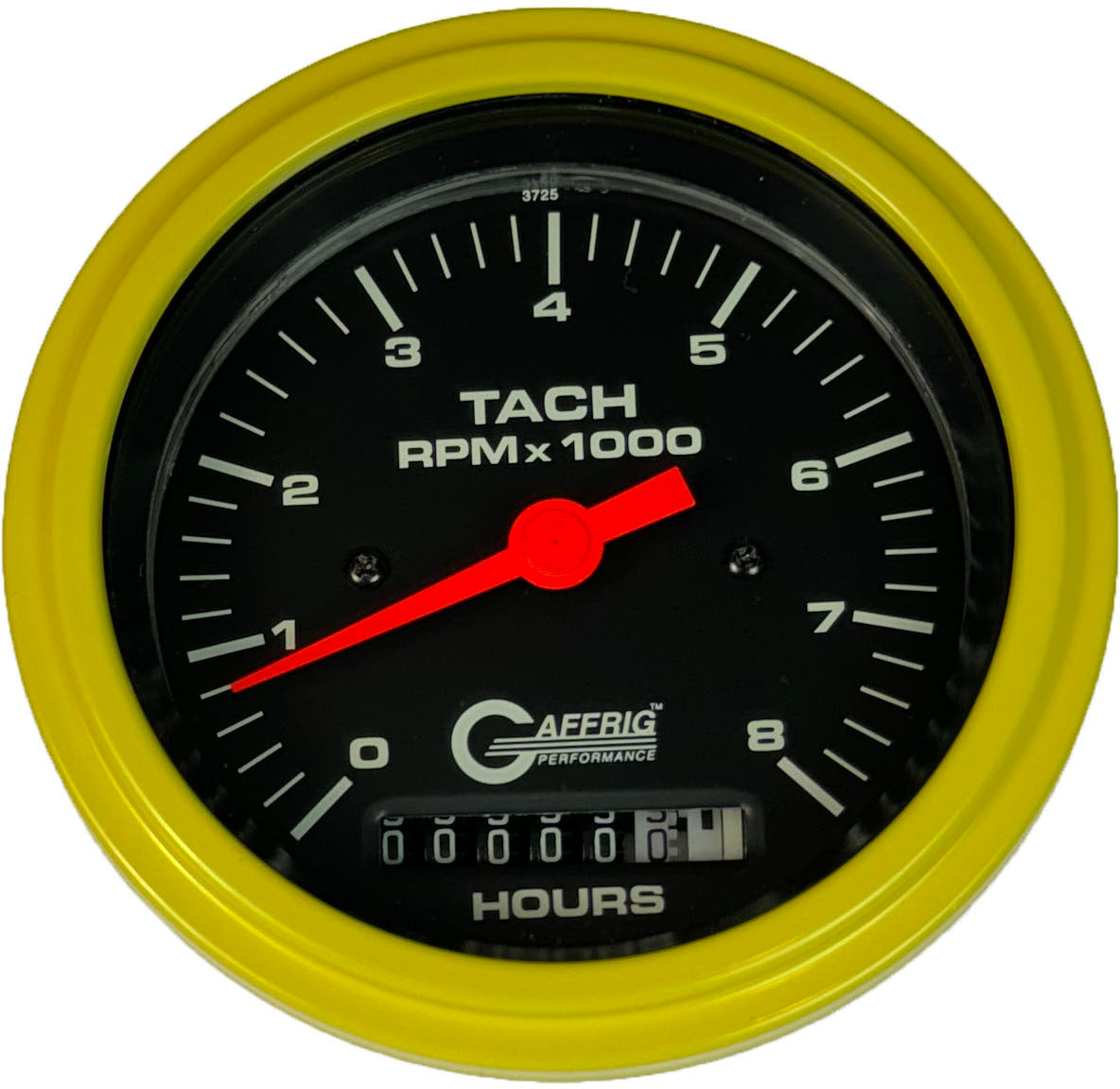 GAFFRIG PART #4260 3 3/8 INCH ELECTRIC TACH/HOUR METER GUAGE 0-8000 RPM BLACK YELLOW / STEP RIM