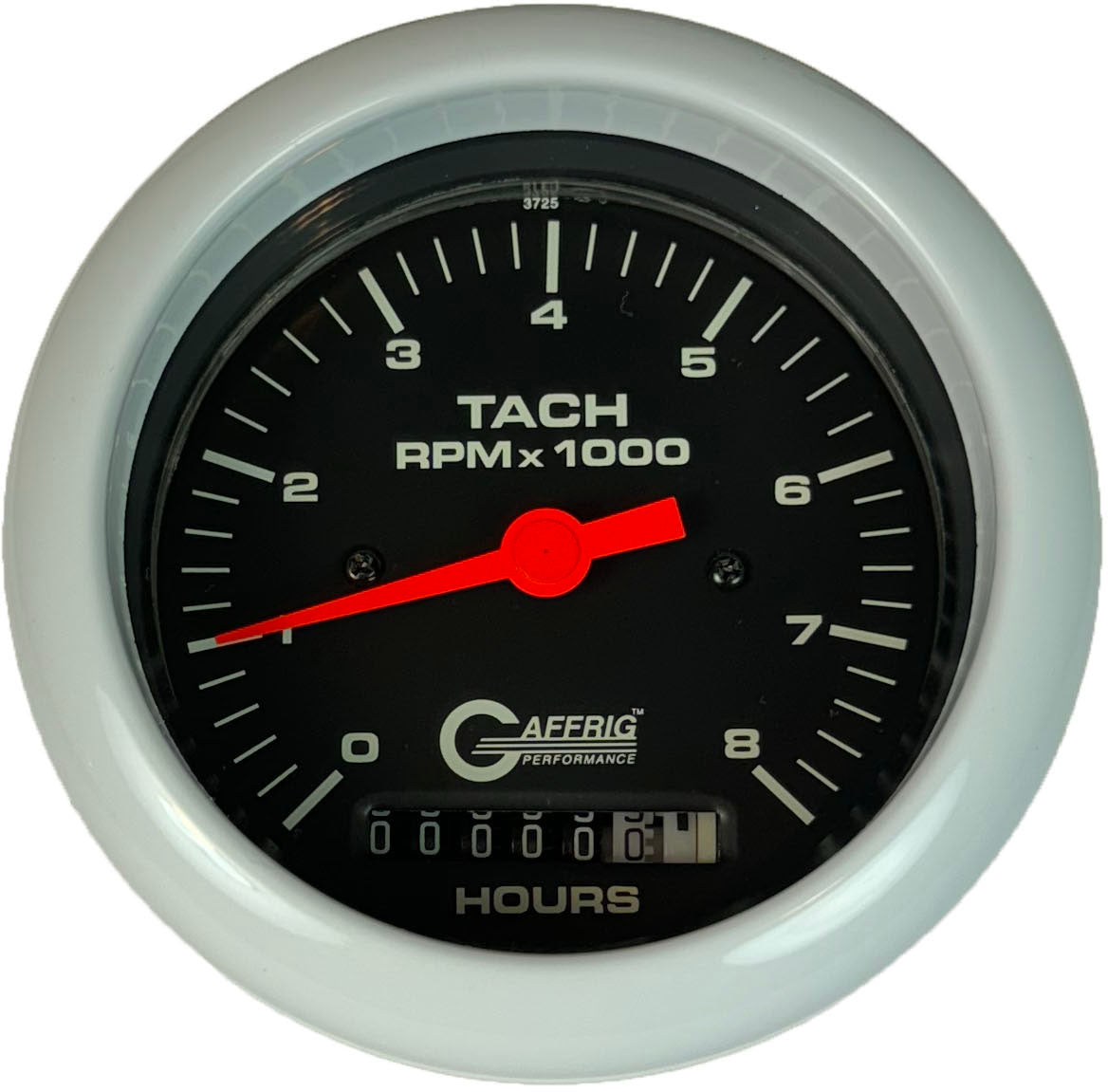 GAFFRIG PART #4260 3 3/8 INCH ELECTRIC TACH/HOUR METER GUAGE 0-8000 RPM BLACK WHITE / STEP RIM