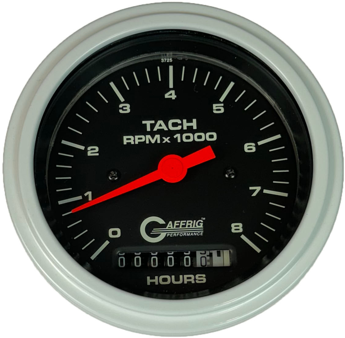 GAFFRIG PART #4260 3 3/8 INCH ELECTRIC TACH/HOUR METER GUAGE 0-8000 RPM BLACK WHITE / STEP RIM