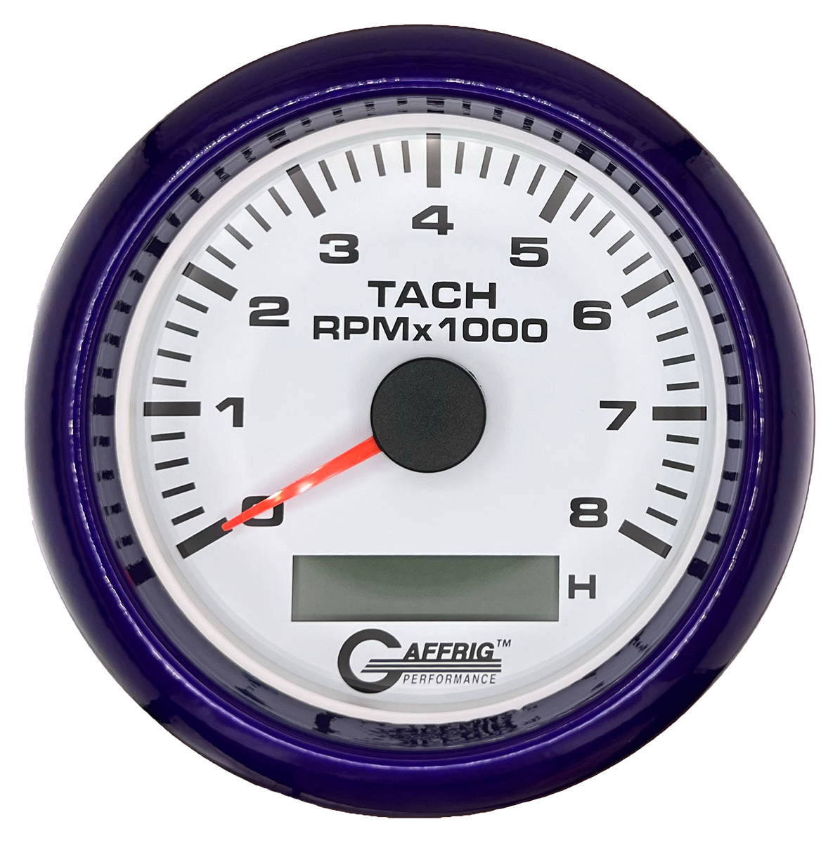 #184760 3 3/8 INCH ELECTRIC TACH/HOUR METER 0-8000 RPM WHITE Purple / Step