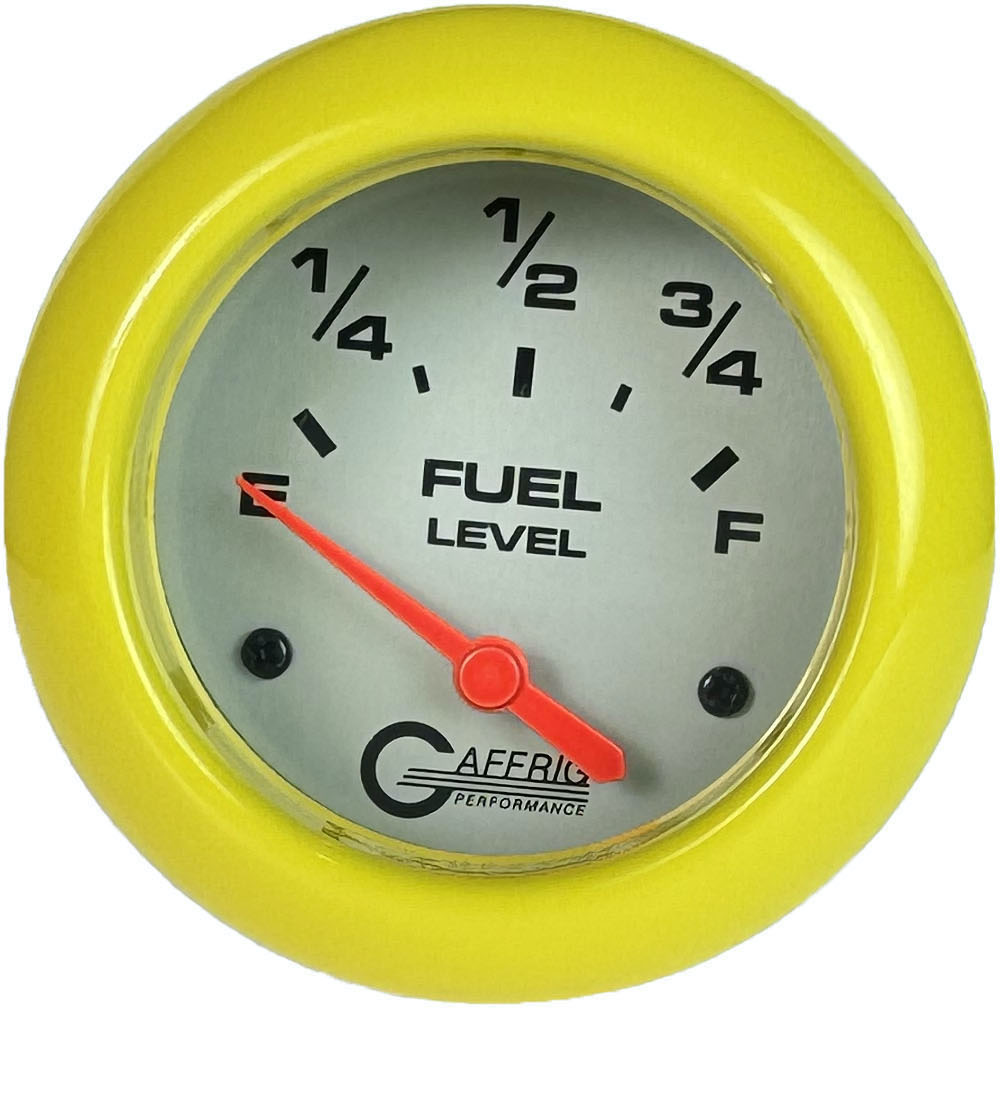 GAFFRIG PART #11000 2 5/8 INCH ELECTRIC FUEL LEVEL GAUGE 240-33 OHMS PLATINUM YELLOW