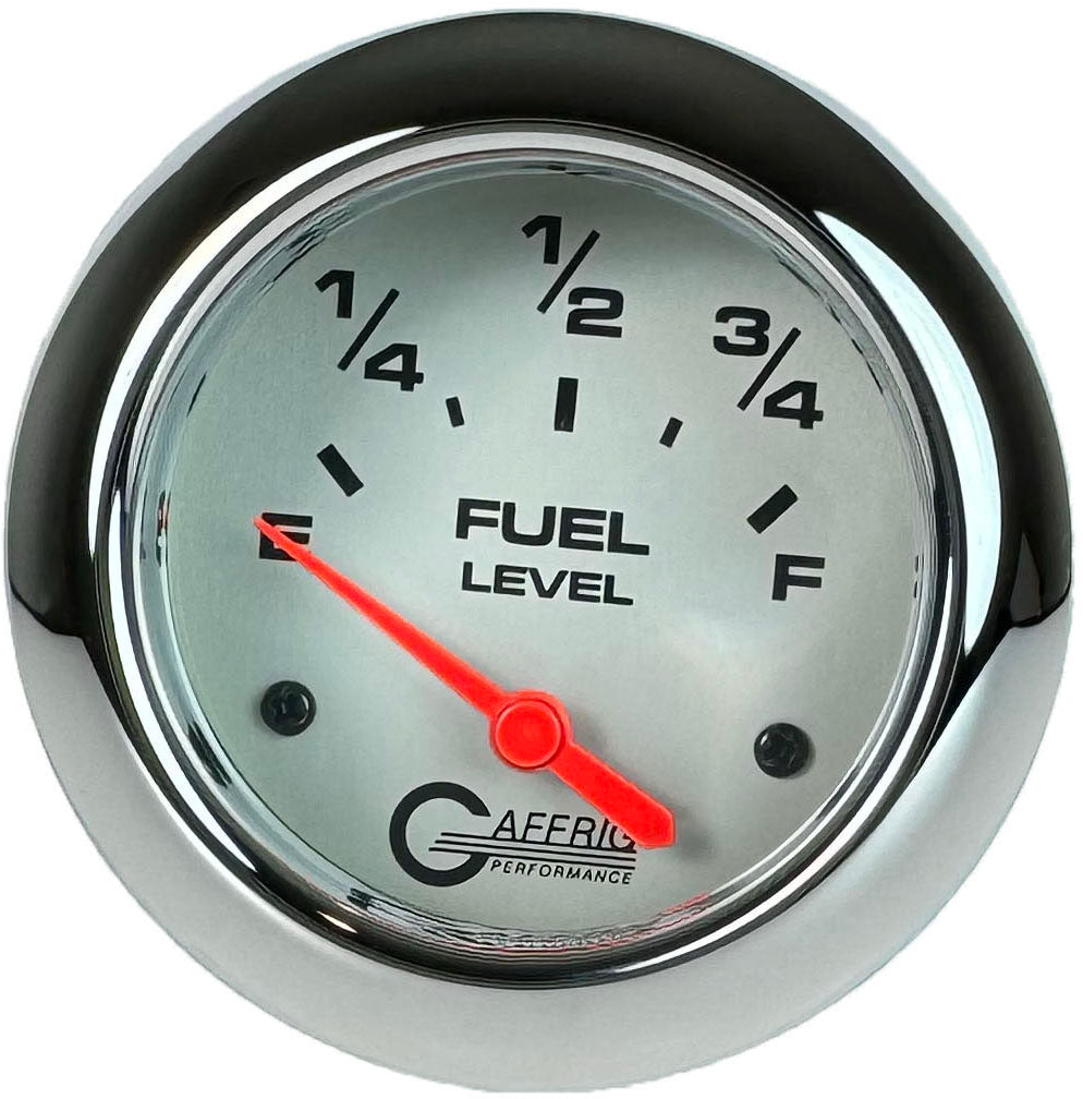 GAFFRIG PART #11000 2 5/8 INCH ELECTRIC FUEL LEVEL GAUGE 240-33 OHMS PLATINUM CHROME