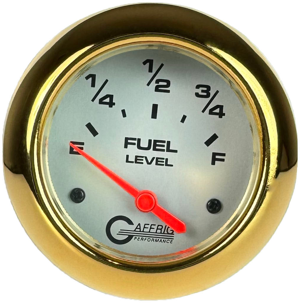 GAFFRIG PART #11000 2 5/8 INCH ELECTRIC FUEL LEVEL GAUGE 240-33 OHMS PLATINUM GOLD