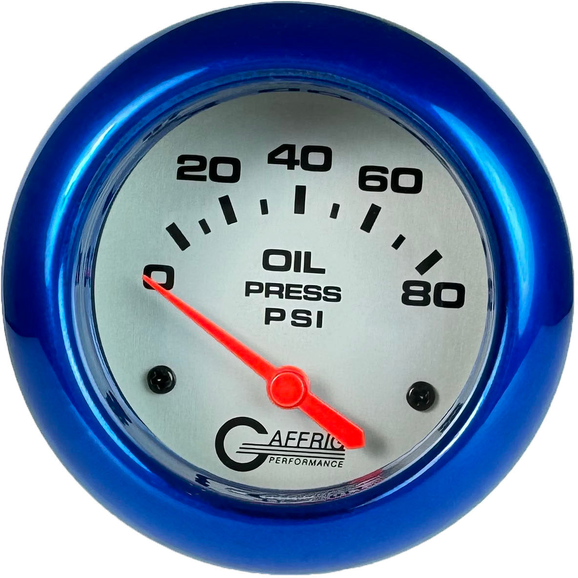 GAFFRIG PART #11001 2 5/8 INCH ELECTRIC OIL PRESSURE 0-80 PSI - INCLUDES SENDER PLATINUM BLUE